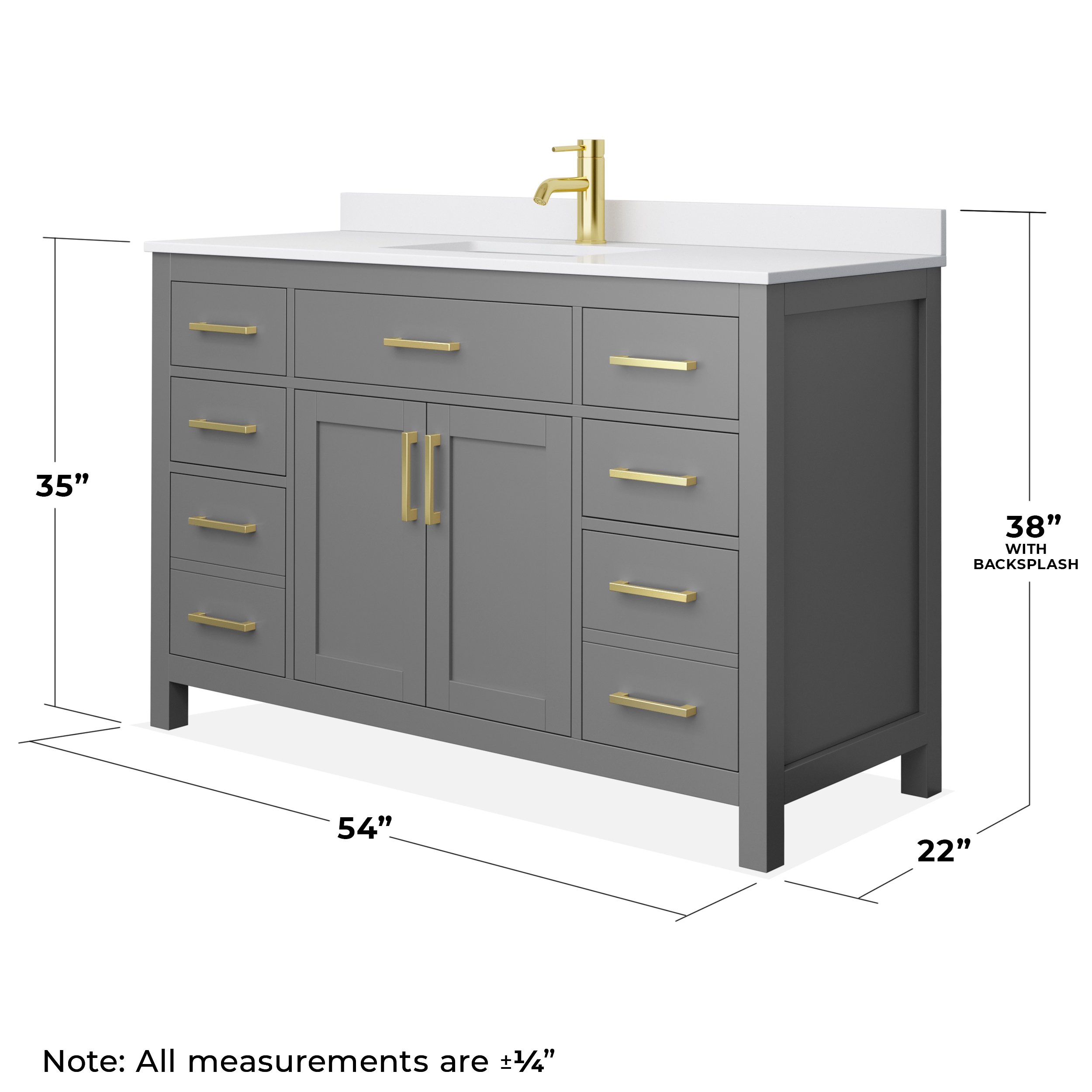 Beckett 54" Dark Gray Freestanding Single Bathroom Vanity with White Cultured Marble Top