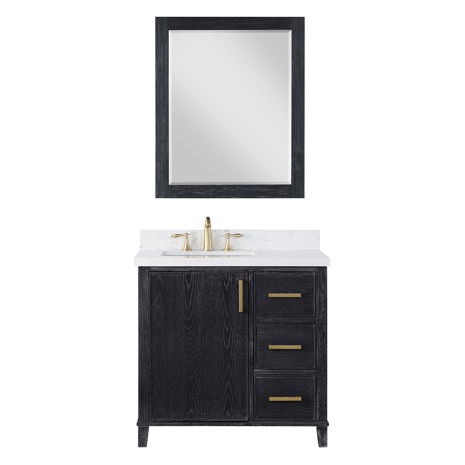 Altair 549036-BO-AW Weiser 36-in Black Oak Undermount Single sink Bathroom Vanity with Aosta White Engineered marble Top (Mirror Included)