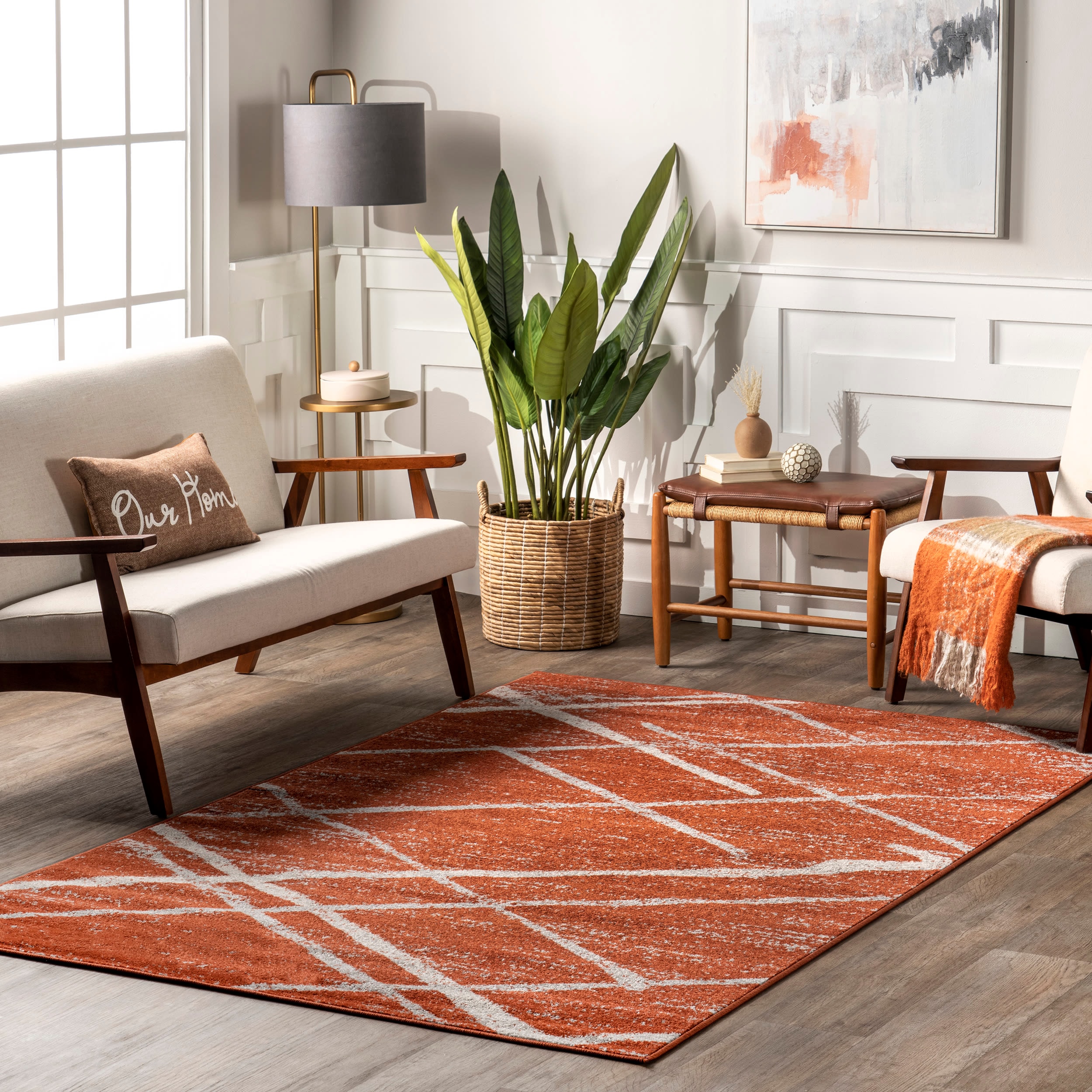 Stylish Abstract Rug Orange Industrial Rug Polyester Washable Anti-Slip  Backing Area Rug for Living Room