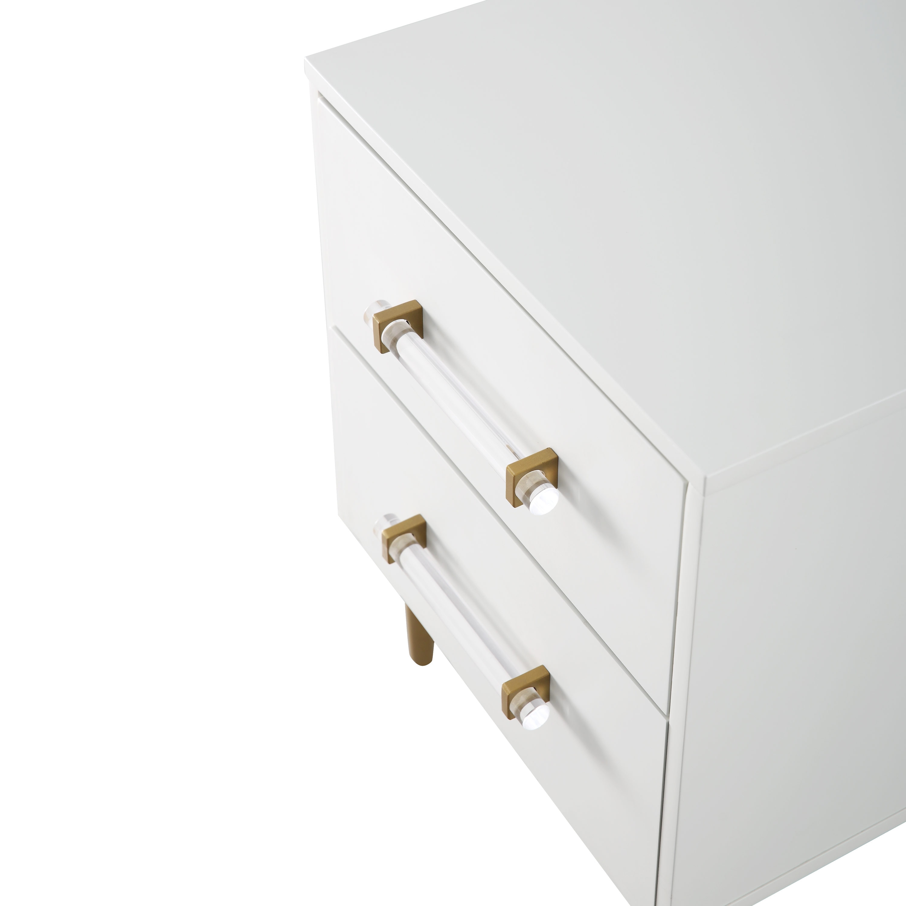 CASAINC 2-Drawer Fully Assembled White Nightstand with Golden Stands ...