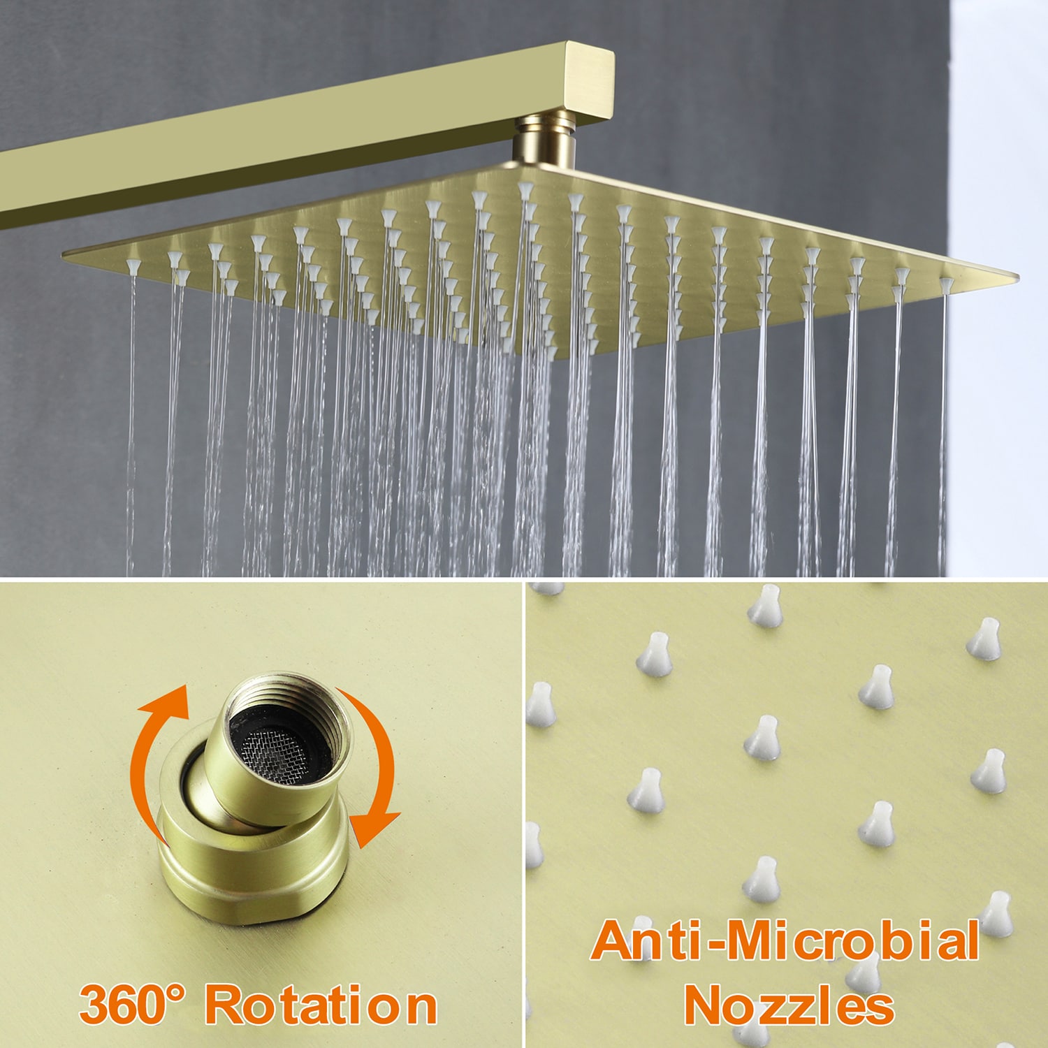 Cobbe Brushed Gold 10-in Waterfall Dual Head Built-In Shower Faucet ...