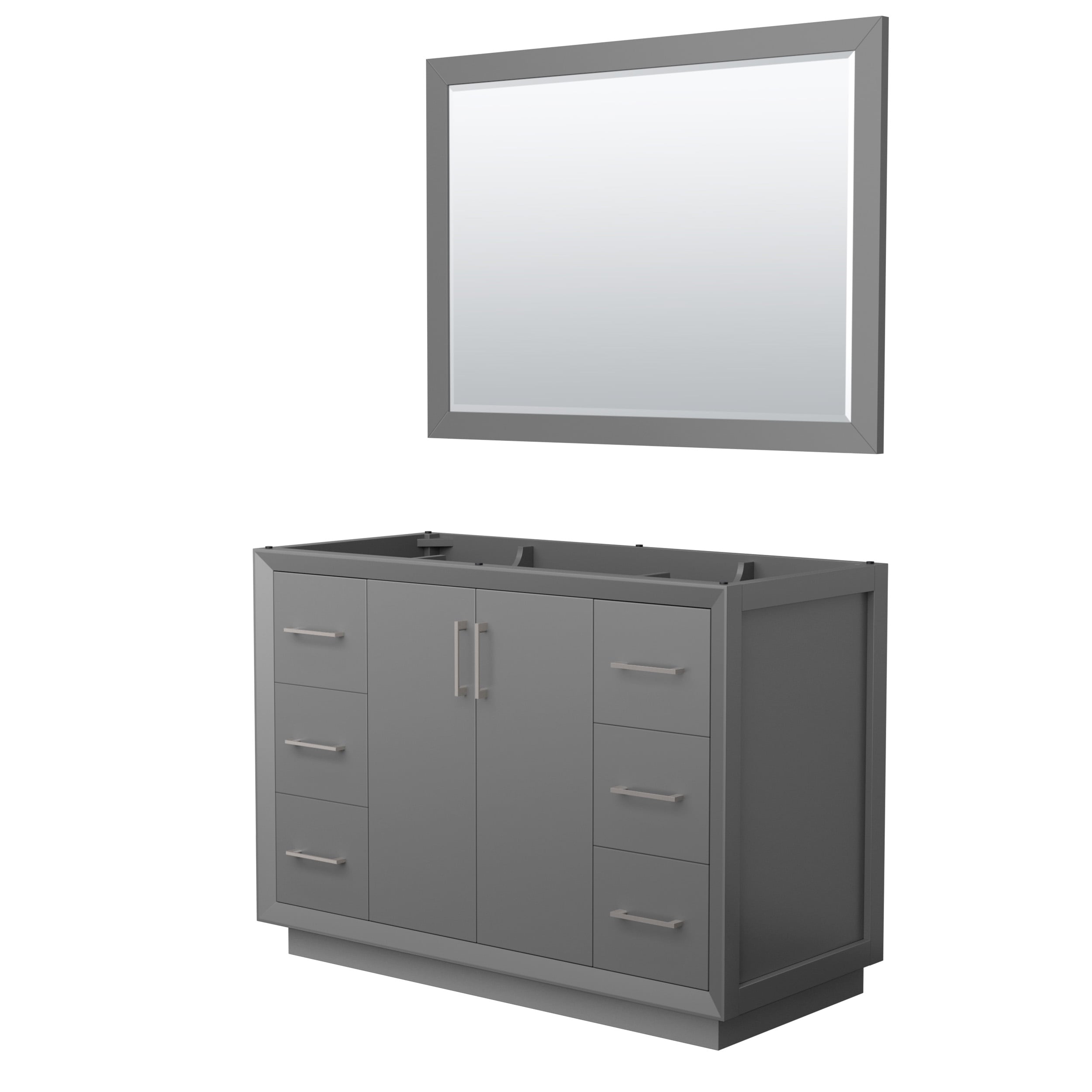 Wyndham Collection WCF414148SKGCXSXXM46 Strada 48-in Dark Gray with Brushed Nickel Trim Bathroom Vanity Base Cabinet without Top (Mirror Included)