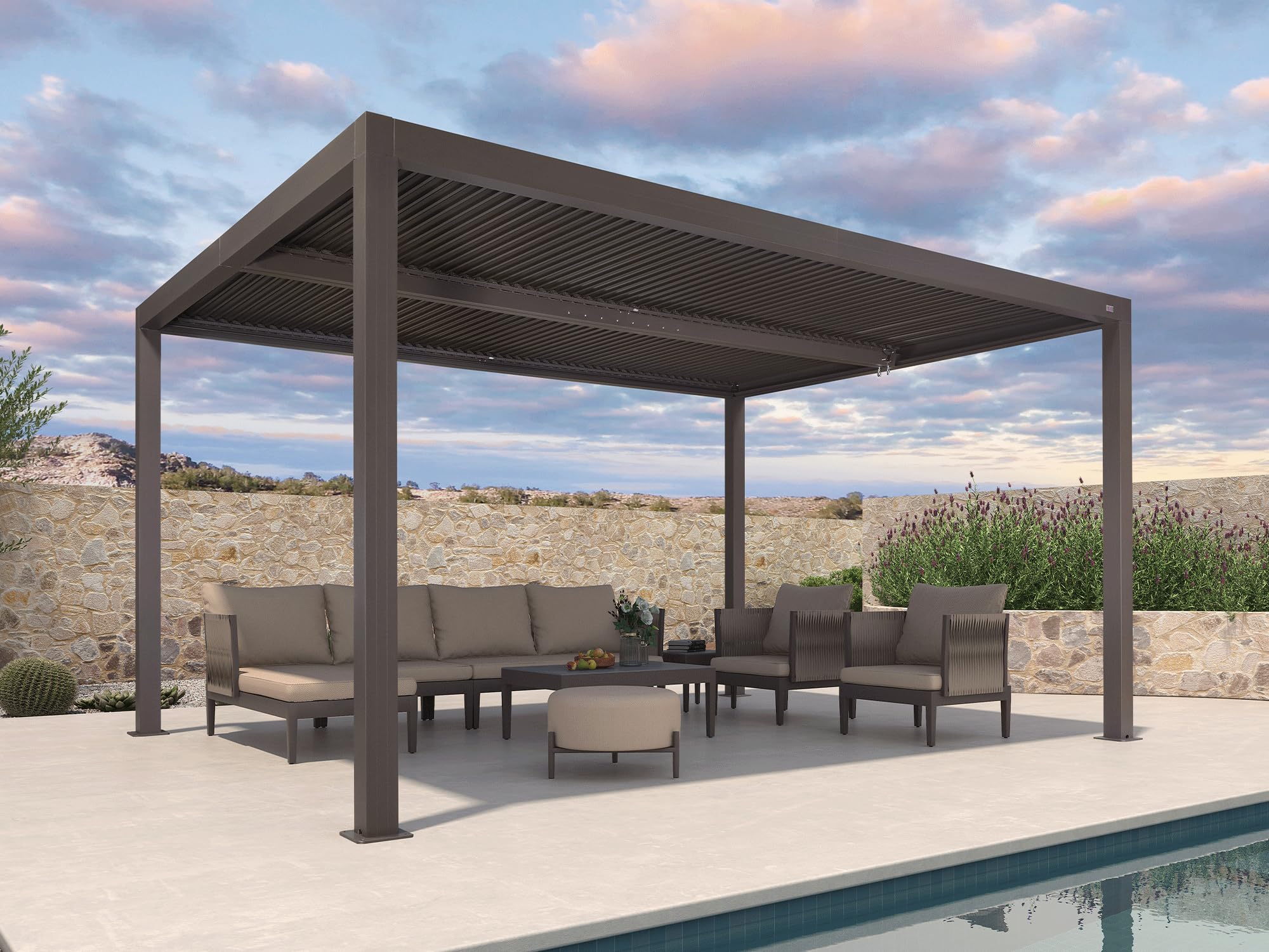 PURPLE LEAF LSMXFBY1214 Louvered Pergola with Adjustable Roof 12-ft W x 14-ft L x 7-ft 8-in H Bronze Metal Freestanding Pergola