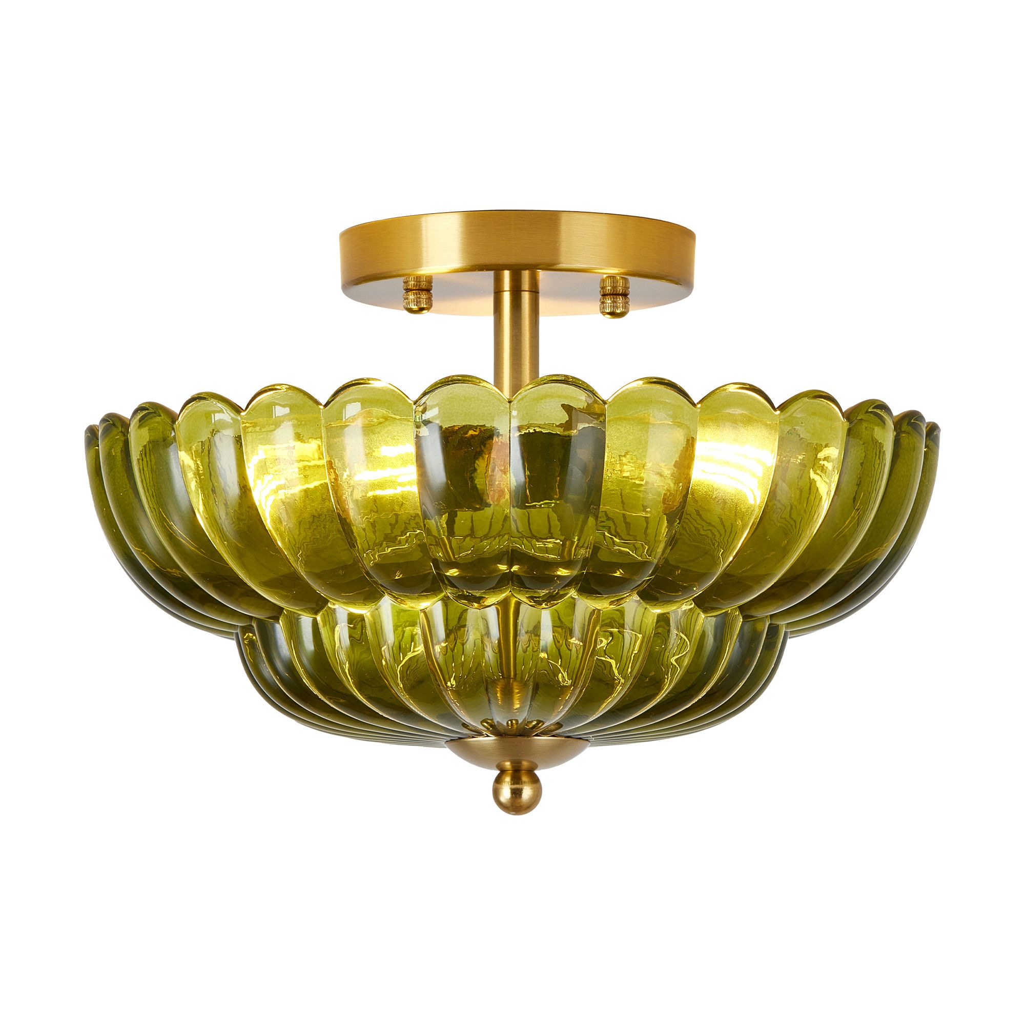 Taoi Fxio 11.8 inch Kitchen Ceiling Light 3-Light Semi Flush Mount Ceiling Lamp with Flower Glass Vintage Close to Ceiling Light Fixtures for Bathroom Bedroom Hallway Entryway Green Electroplating  Process
