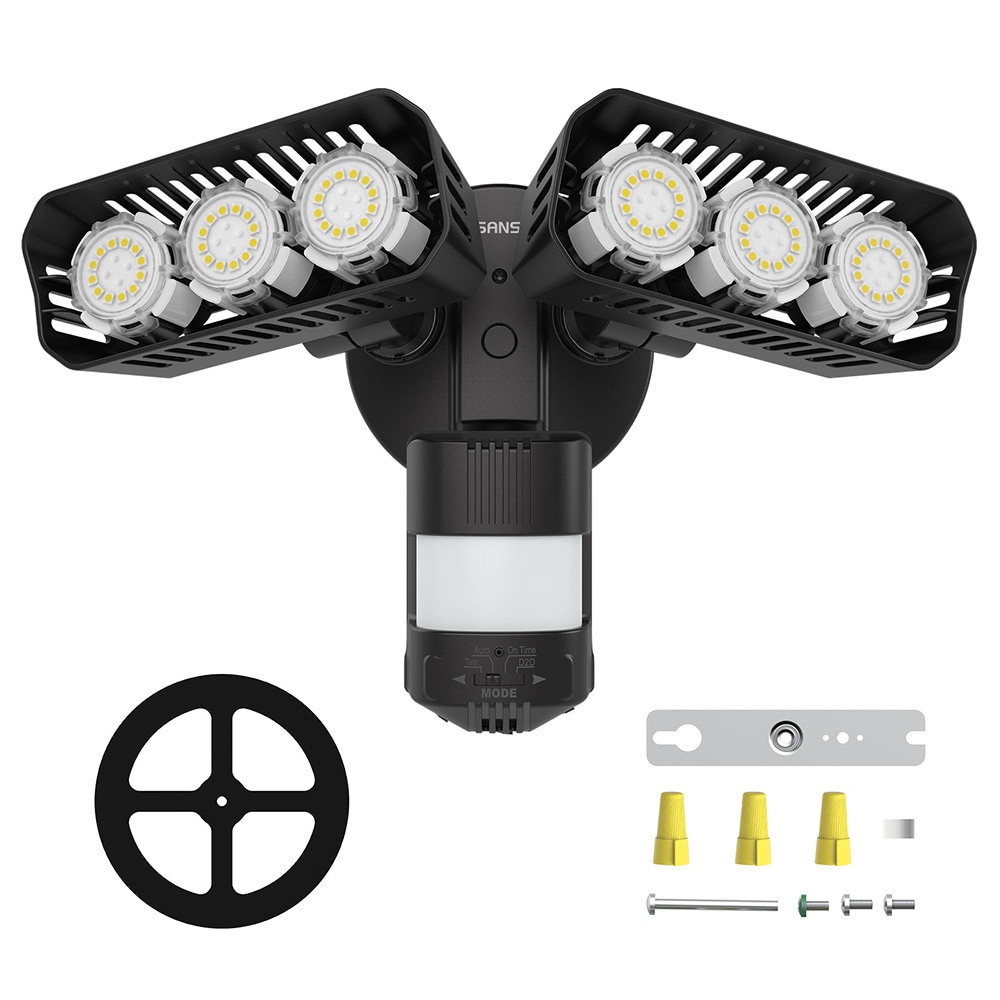 SANSI 01-04-001-013802 180 -Degree 500 -Wattage Equivalent Hardwired LED Black 2 -Head Motion-Activated Flood Light with Timer 5000 -Lumen