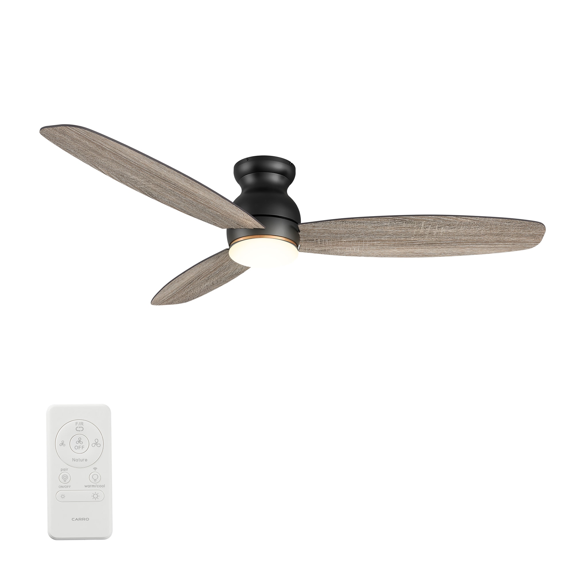 CARRO USA Trendsetter 60-in Black with Gray Oak Blades Indoor/Outdoor Flush Mount Smart Ceiling Fan with Light and Remote (3-Blade) LS603Q-L12-BO-1 Sansujyuku sansujyuku.com