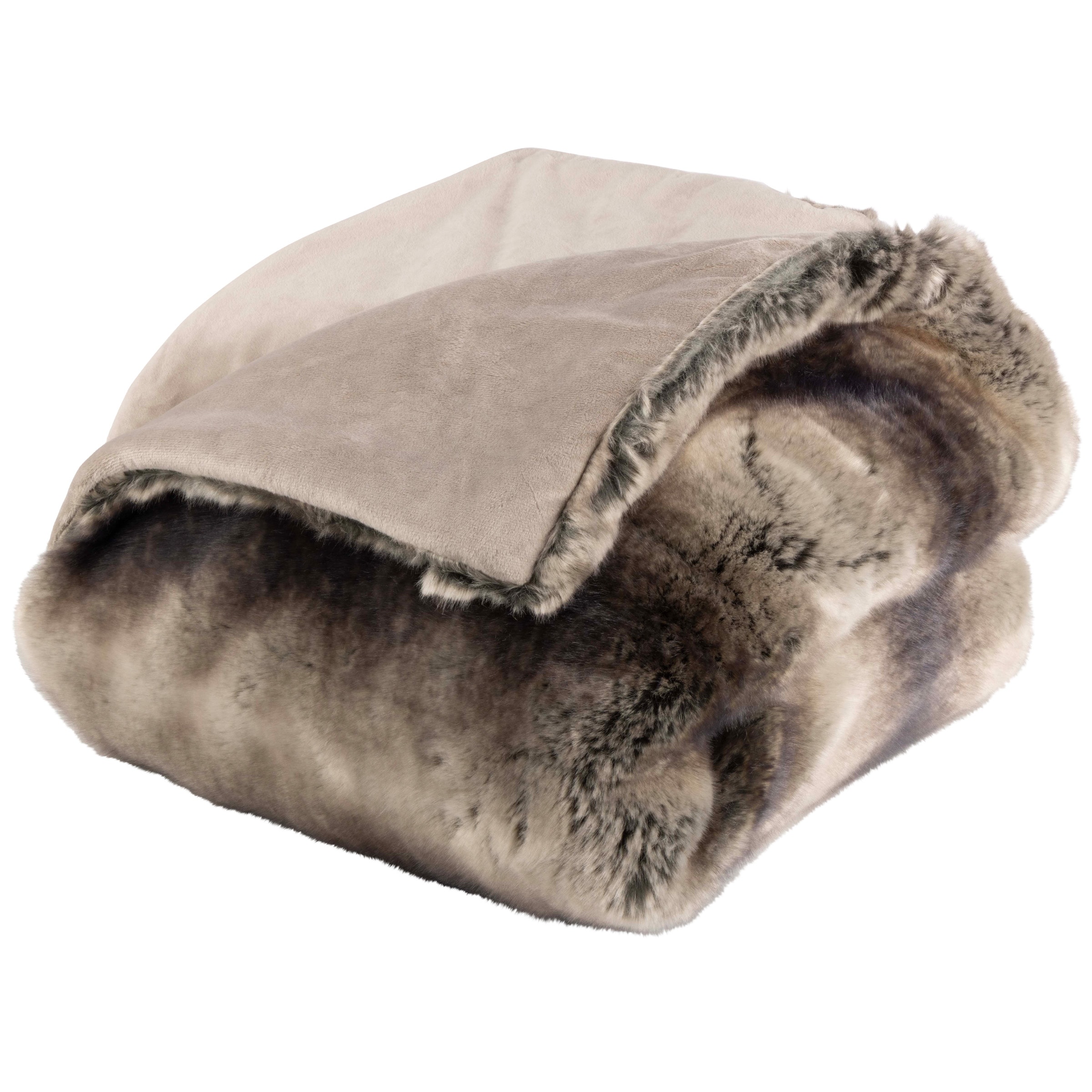 Lavish Home 66-THROW056 Faux Fur Blanket Gray and Brown 60-in x 70-in Blend Throw