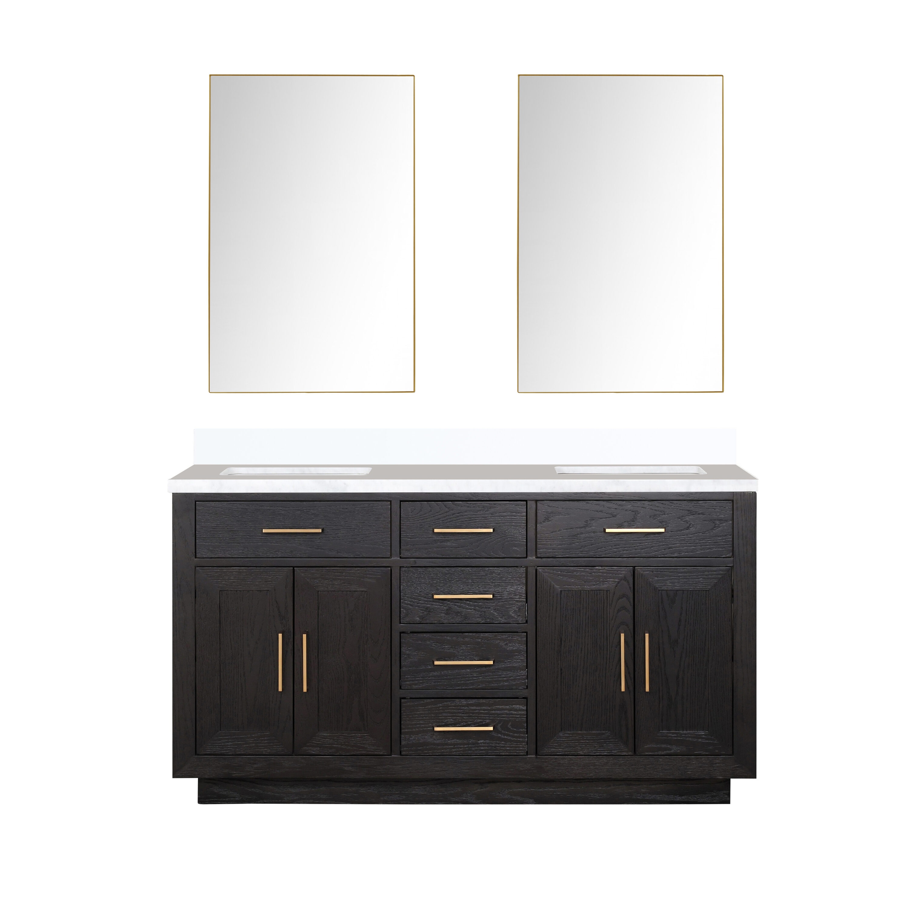 Lexora LVGI60DJ310 Gilroy 60-in Black Oak Undermount Double Sink Bathroom Vanity with White Cultured Marble Top (Mirror Included)