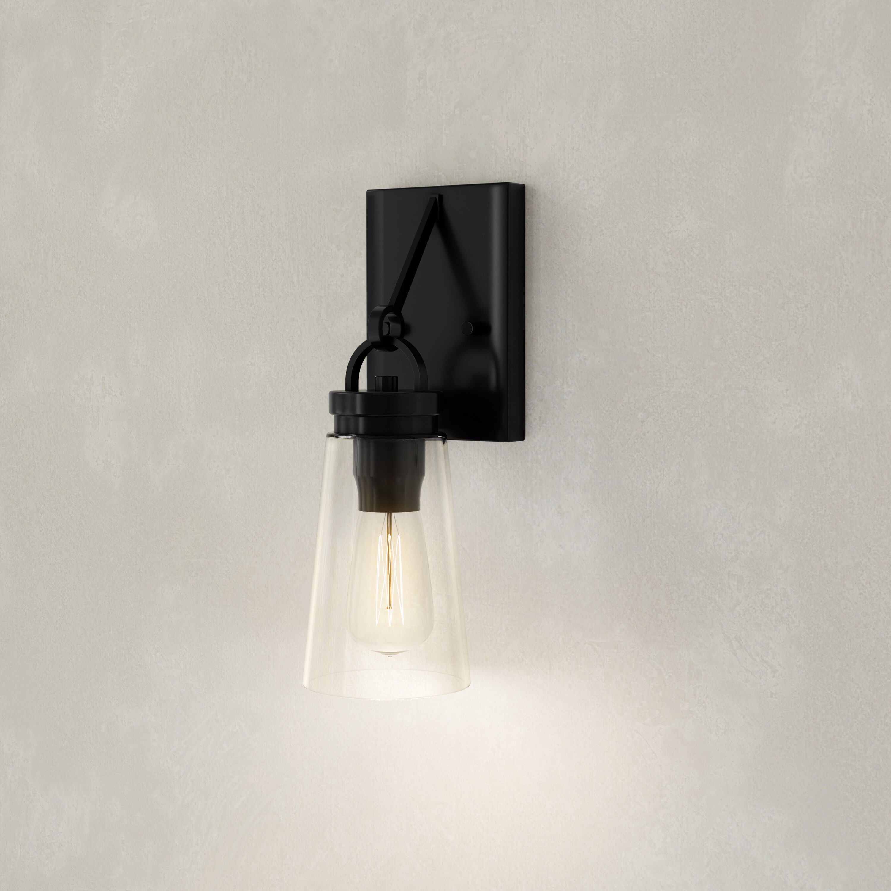 Matte Black Steel Farmhouse Wall Sconce with Clear Glass Shade