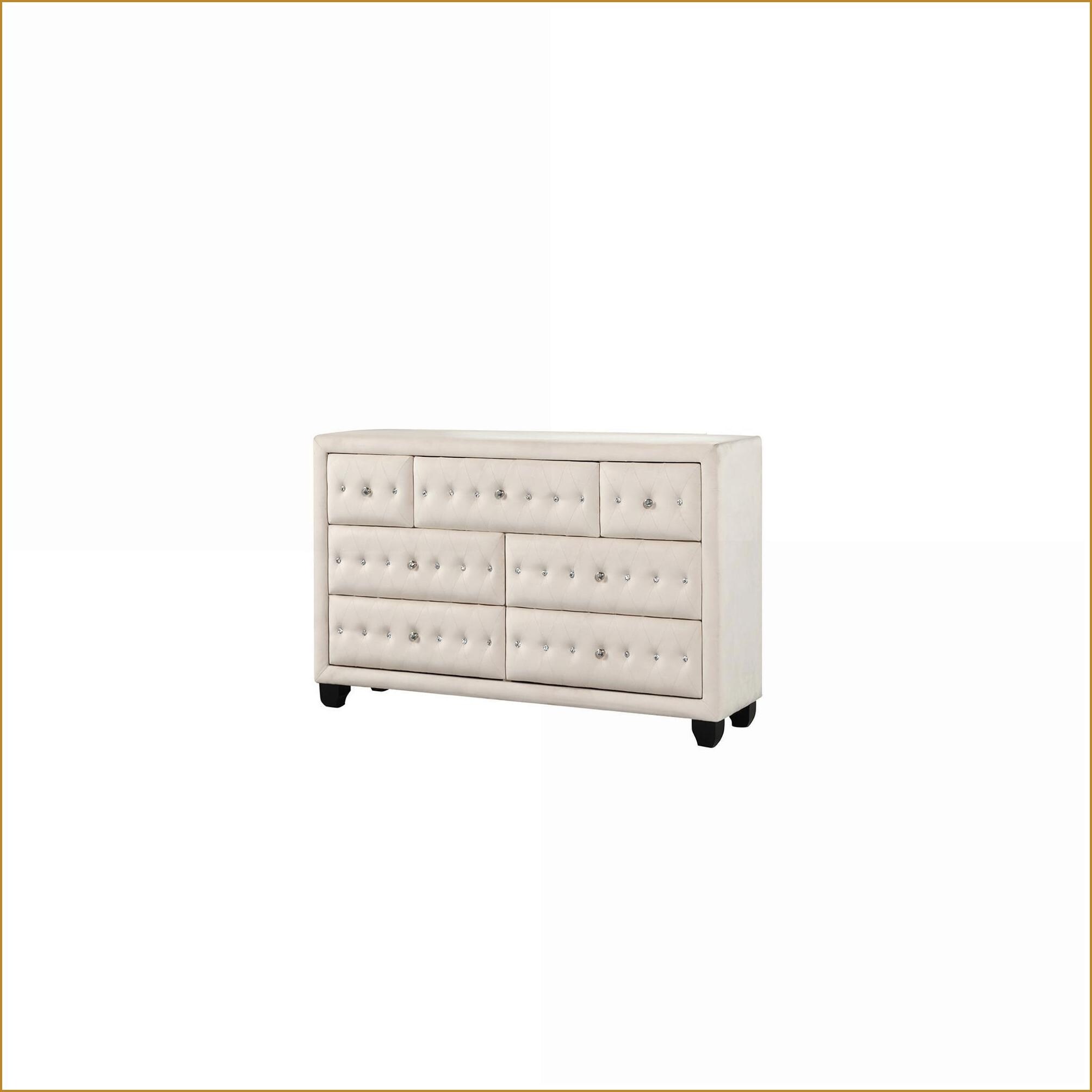 SunJet Dressers Modern 7Drawer Crystal Tufted Velvet Upholstered Dresser  Cream Wood in the Dressers department at Lowes.com