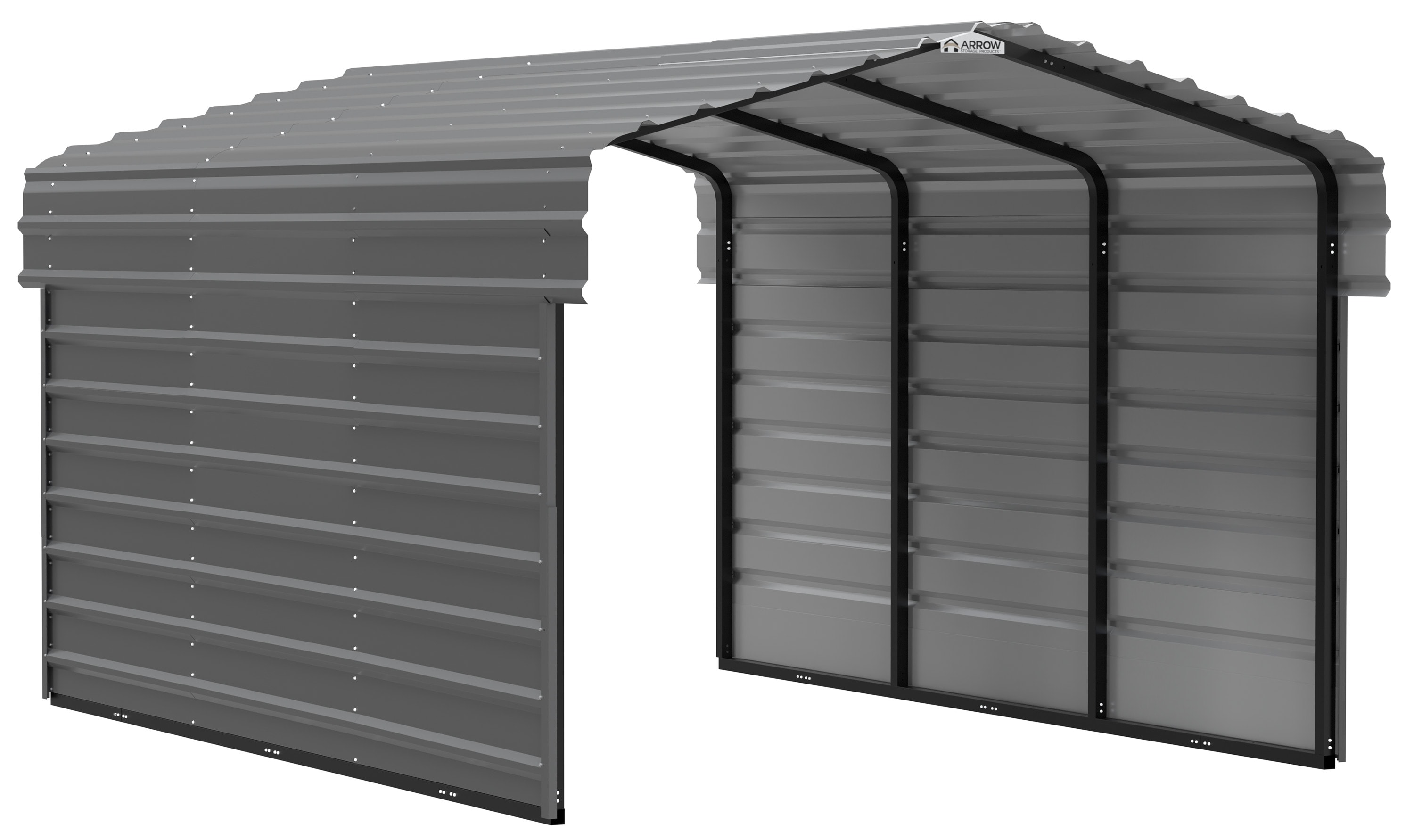 Arrow CPHC101507ECL2 10-ft W x 15-ft L x 7-ft H Charcoal with 2 Side Wall Kits Metal Carport with Metal Roof