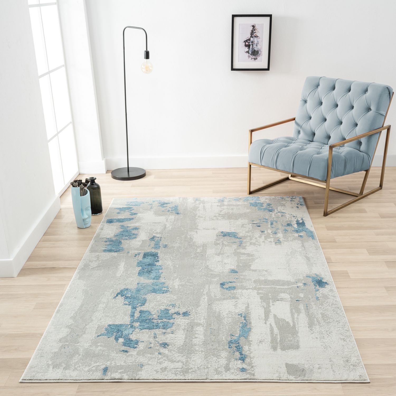 LR Home 1354A4184934J8 8 X 10 (ft) Ivory/Gray/Blue Indoor Abstract Area Rug