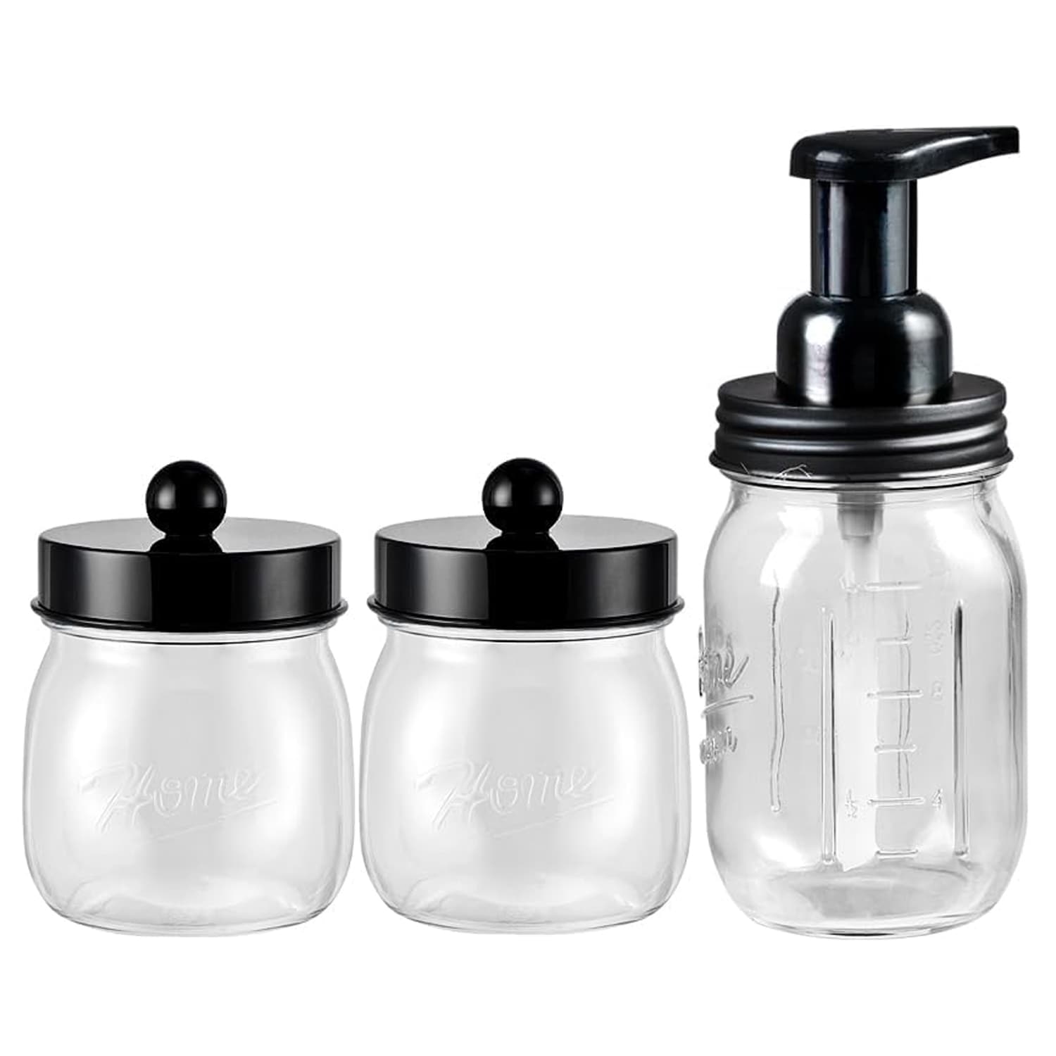 Etokfoks  black mason jar bathroom accessories set with foaming hand soap dispenser and qtip holder jars farmhouse countertop decor