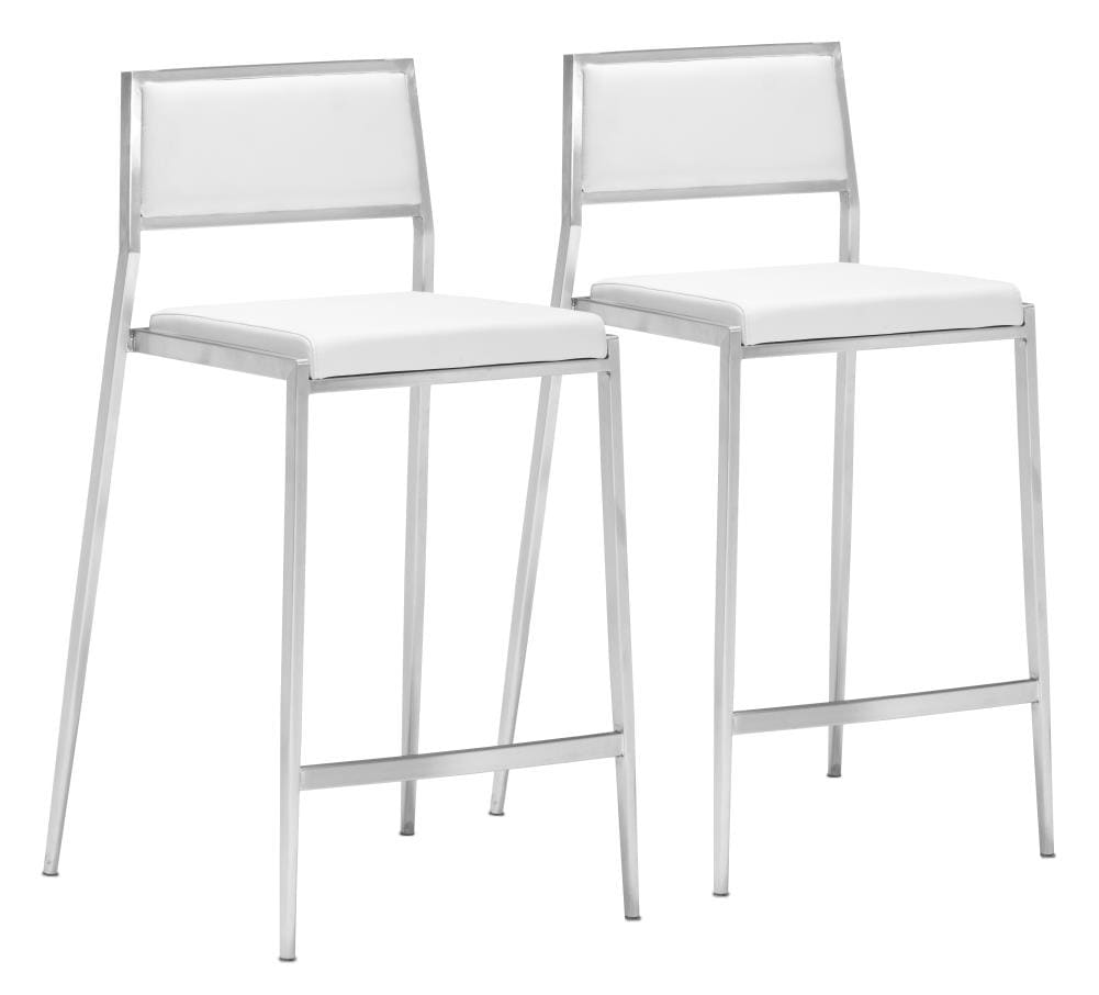 Zuo Modern 300189 Dolemite 2 -Set White 26.0-in H Counter height Square seat Upholstered Metal Bar Stool and Back