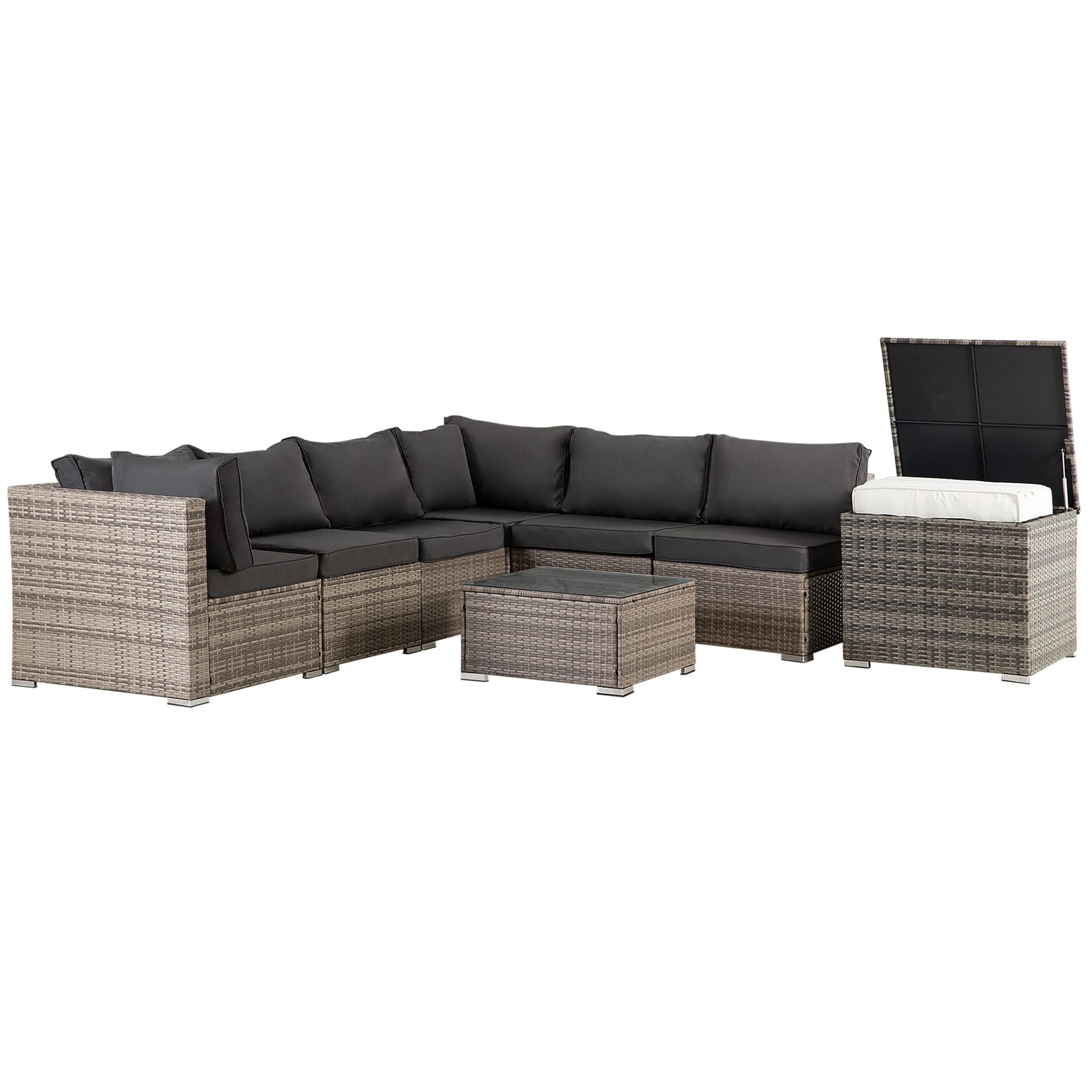 FOREST HOME 7-Piece Rattan Patio Conversation Set with Gray Cushions in ...