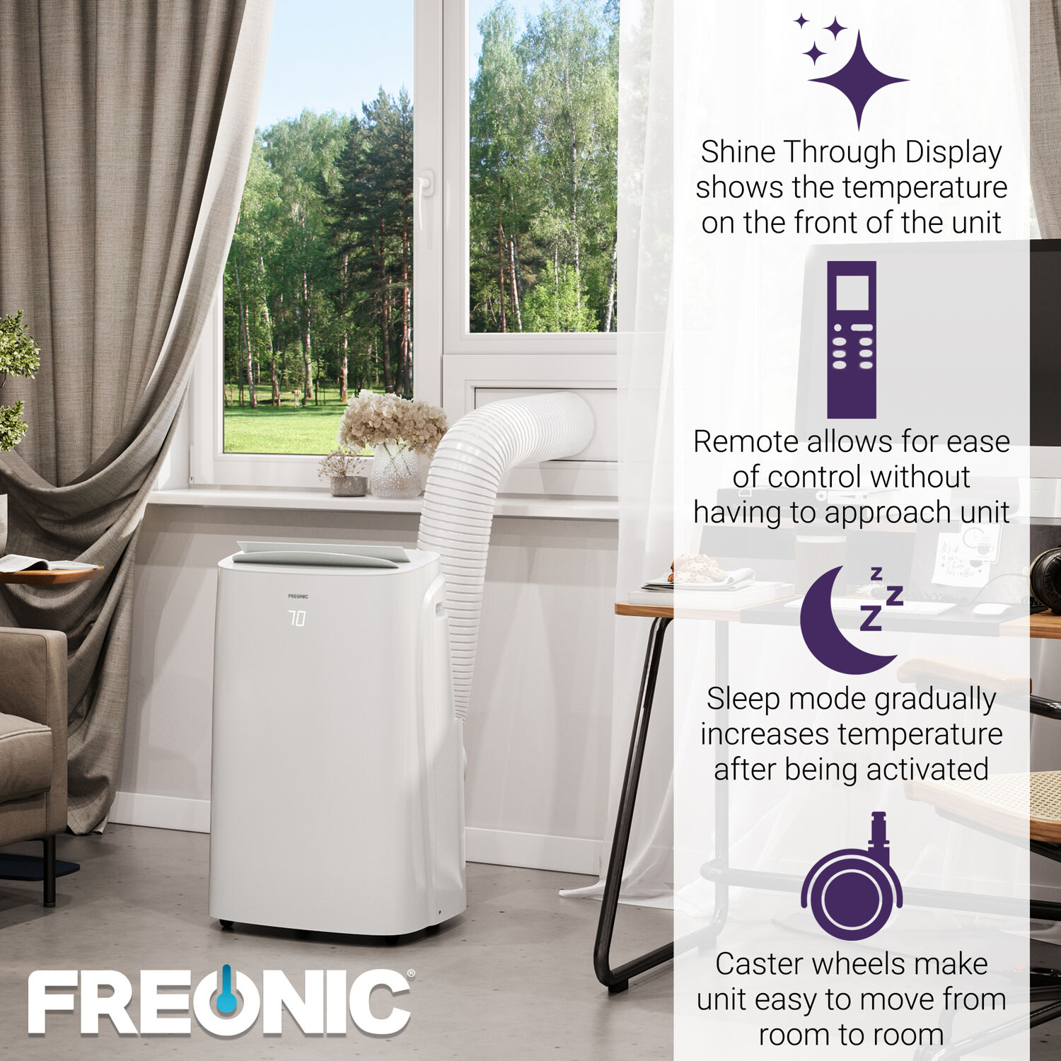 Freonic 6350-BTU DOE (115-Volt) White Vented Portable Air Conditioner with Remote Cools 300-sq ft FHCP062AKR Sansujyuku sansujyuku.com