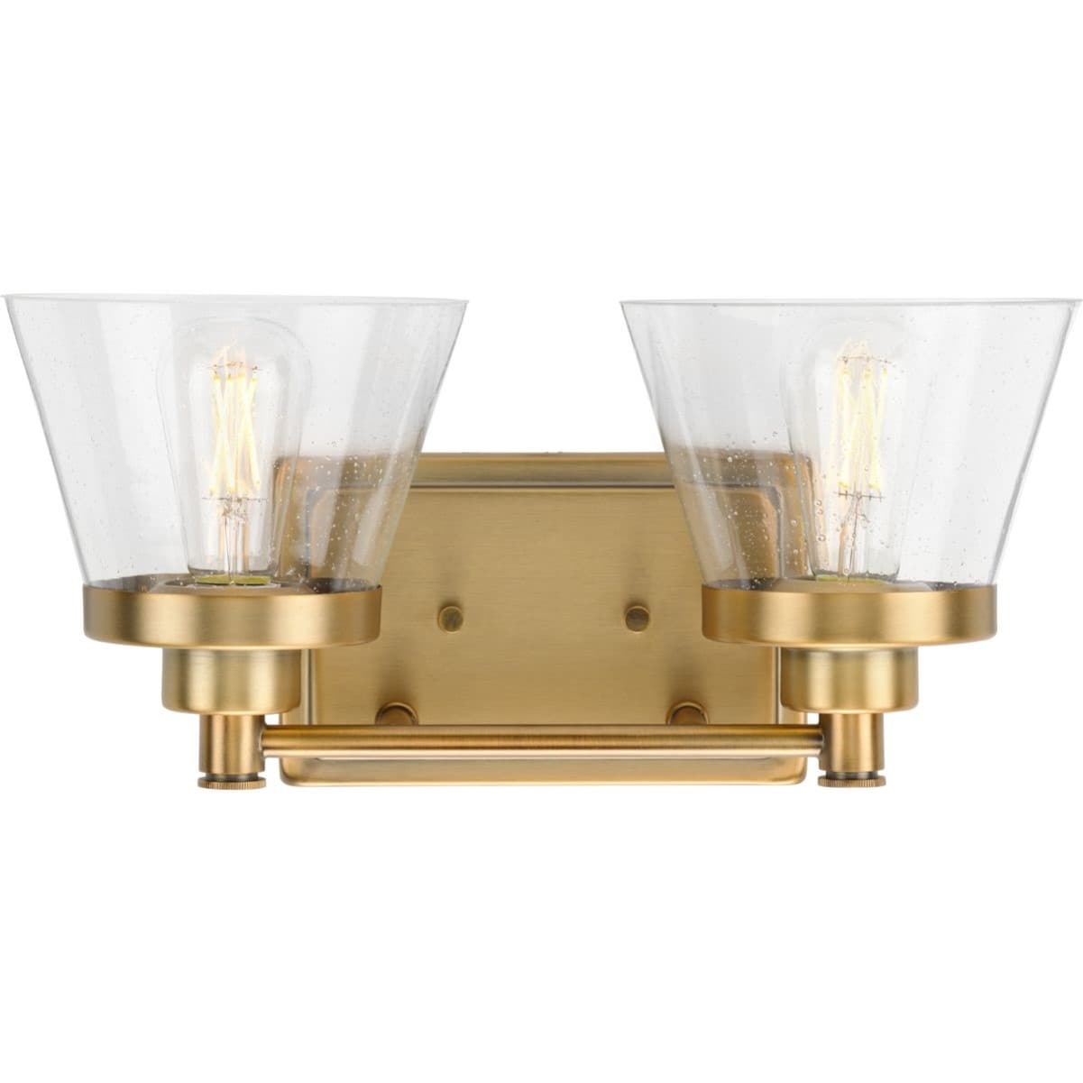 Hinton 2-Light Vintage Brass Bath Vanity with Clear Glass Shades