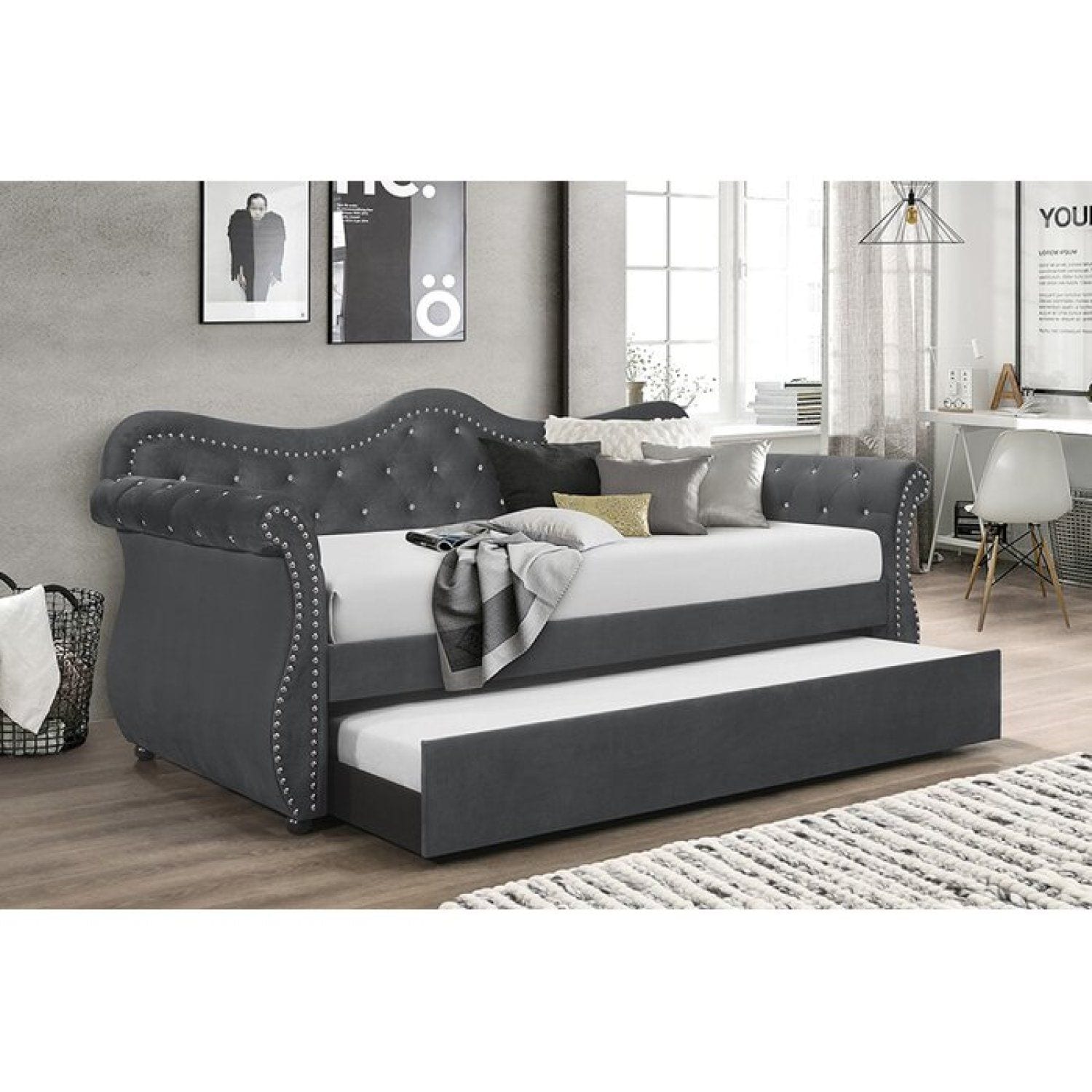 JASMODER 808857766687 Gray Twin Composite Platform Bed