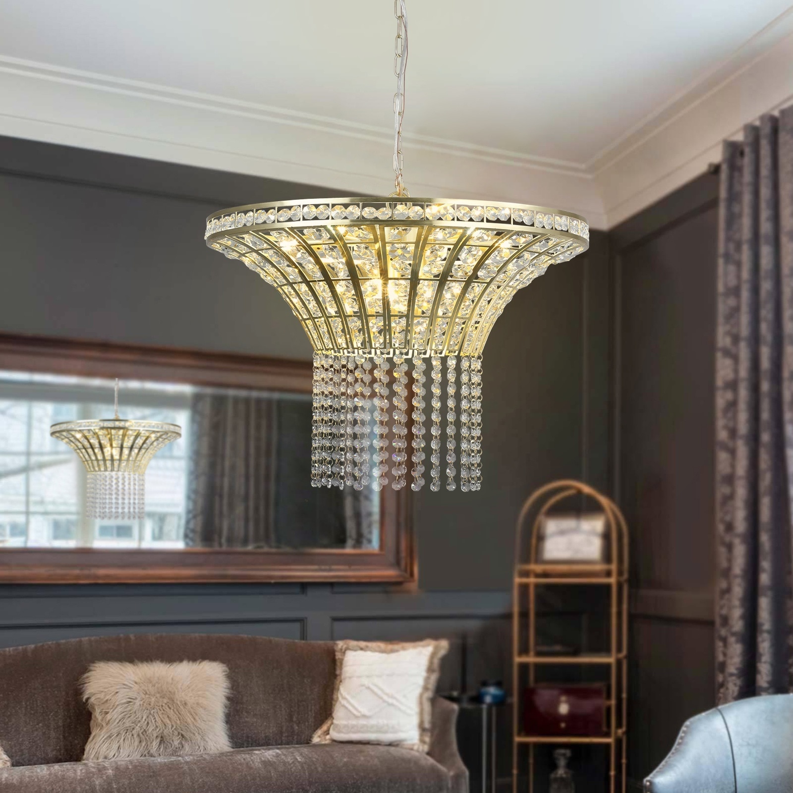 UOI 24 inch Transparent Crystal 8-Light Chandelier with Adjustable Height and K9 Crystal Beads