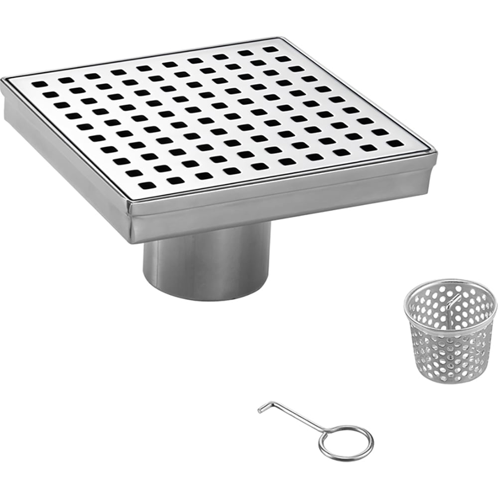 ELEGANTE DRAIN COLLECTION KD01A114-4 4 in. Square Hole Pattern Cover Stainless Steel Square Stainless Steel Shower Drain