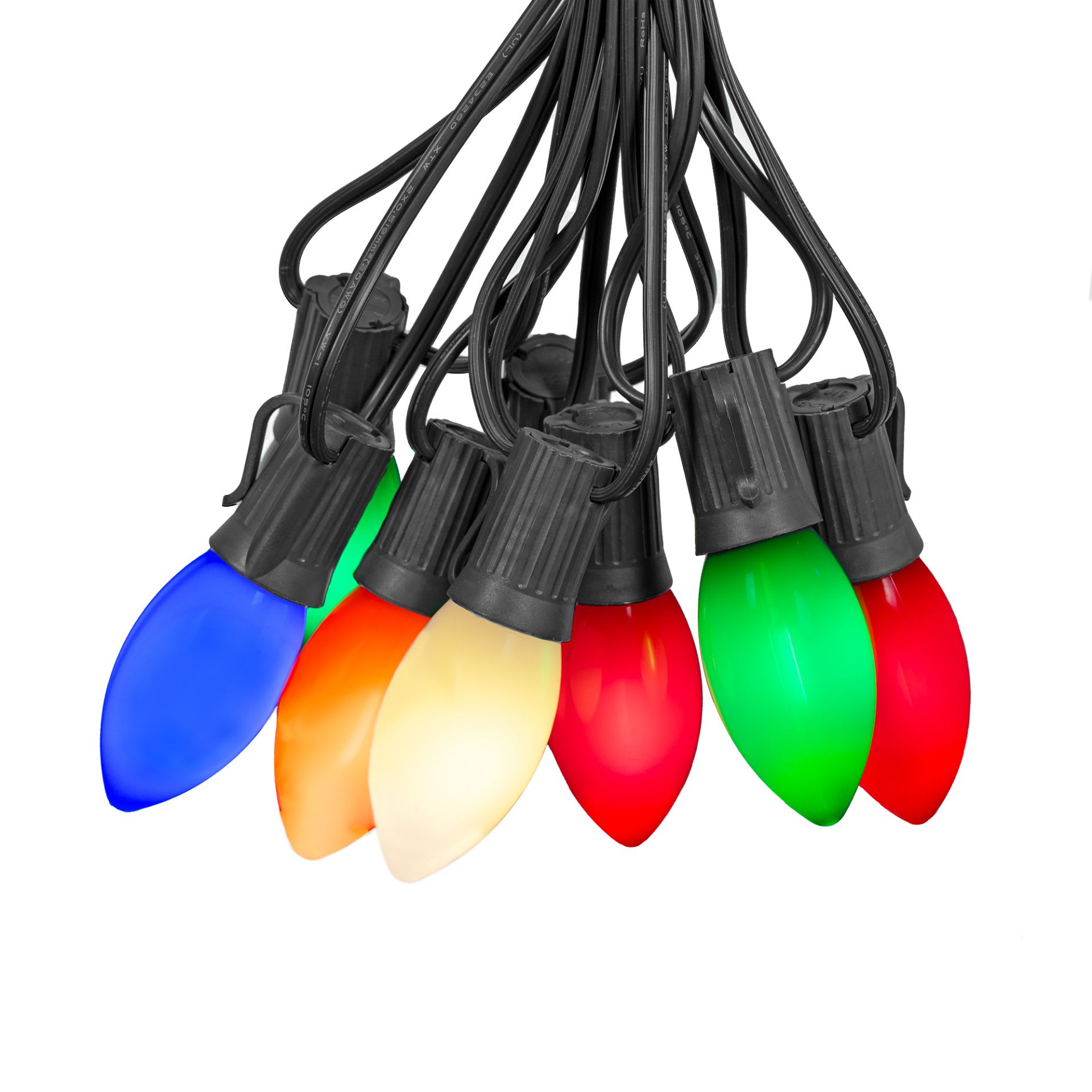 Novelty Lights FC9SET-LED-BK-CR-MU 25FT C9 LED String Lights Outdoor Shatterproof Ceramic Multicolor Connectable up to 43 Sets Energy Efficient Weatherproof UL Listed