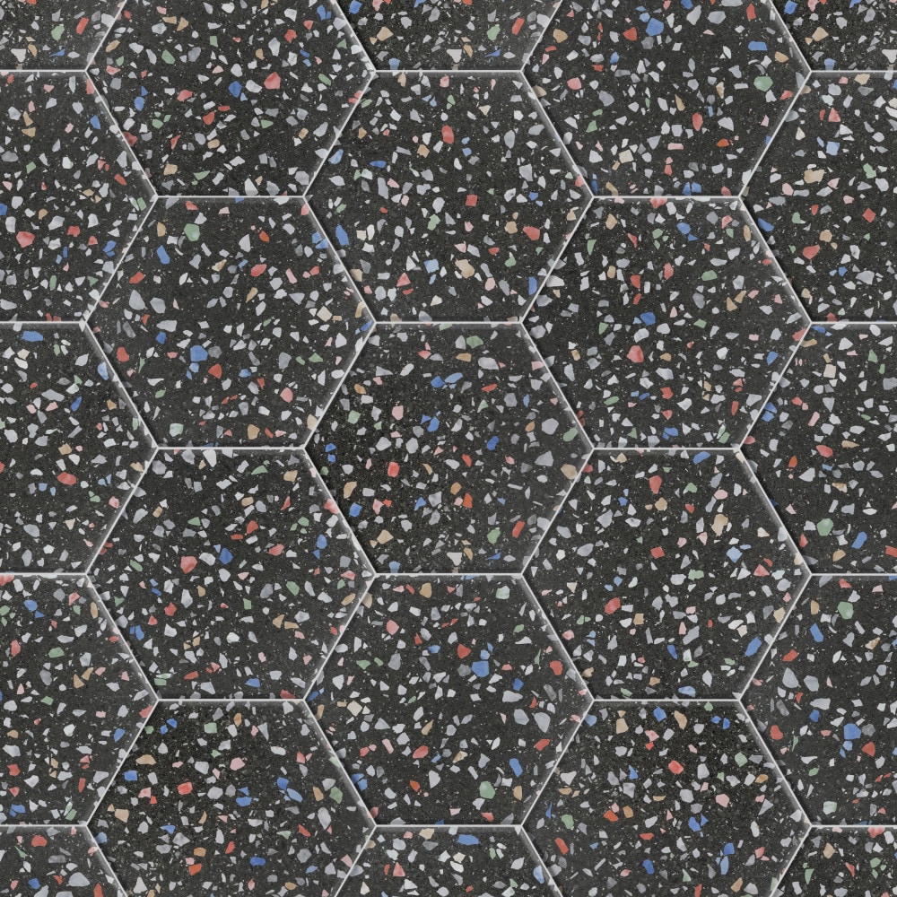 Venice Black and Multicolor Matte Porcelain Hexagon Tile
