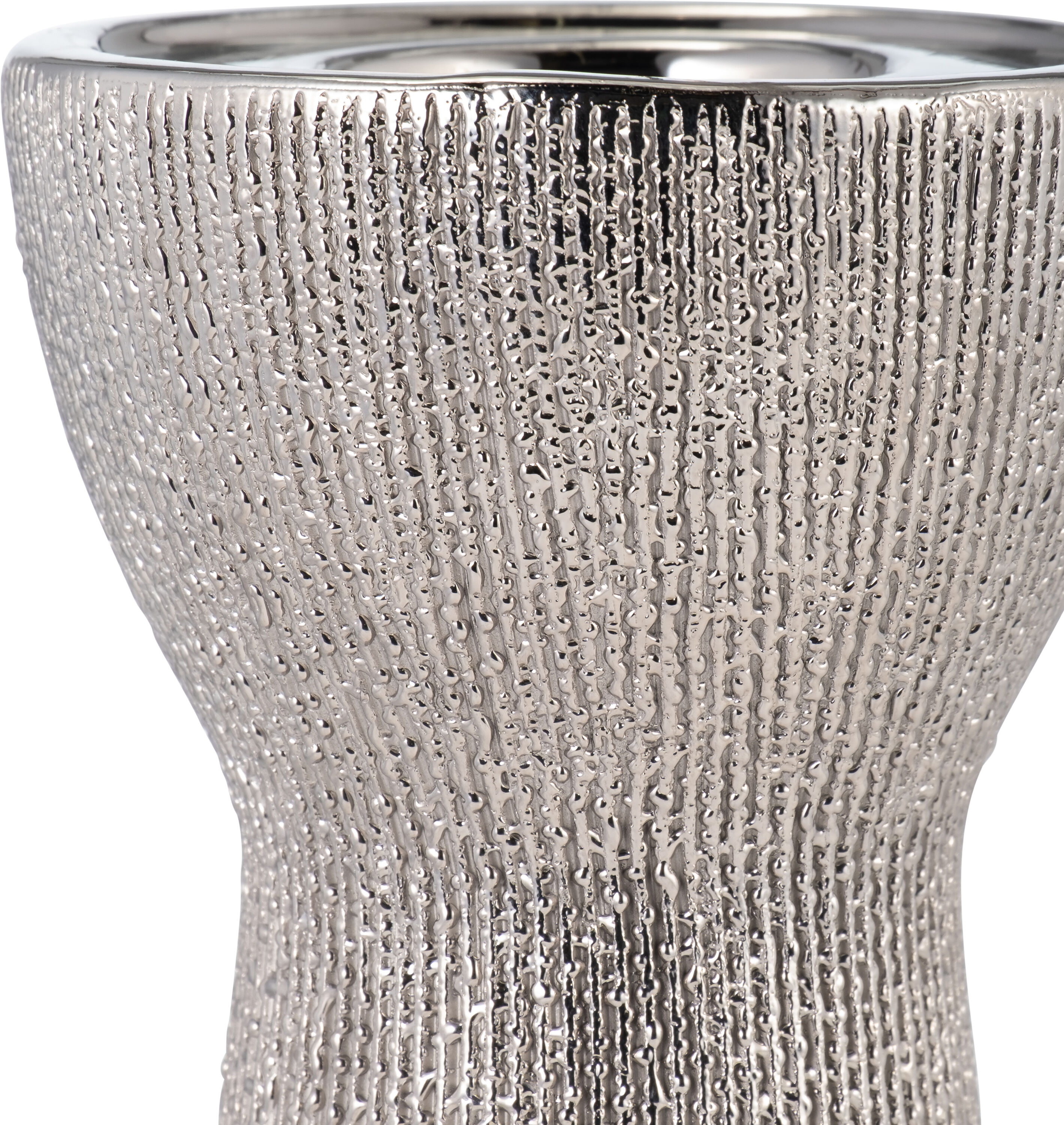 Silver Beaded Ceramic 12" Tabletop Candle Holder