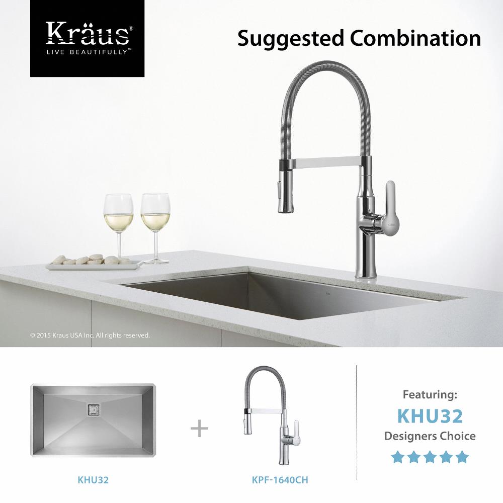 Kraus Nola Chrome Single Handle Pre Rinse Kitchen Faucet With Sprayer   05230455 