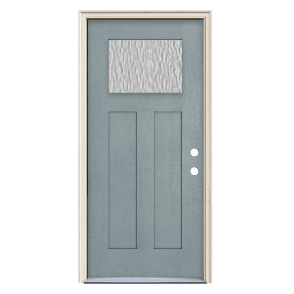 JELD-WEN LOWOLJW232700022 Flemish 36-in x 80-in x 4-9/16-in Fiberglass Craftsman Left-hand inswing Stone Painted Prehung Front Door with Brickmould Insulating core