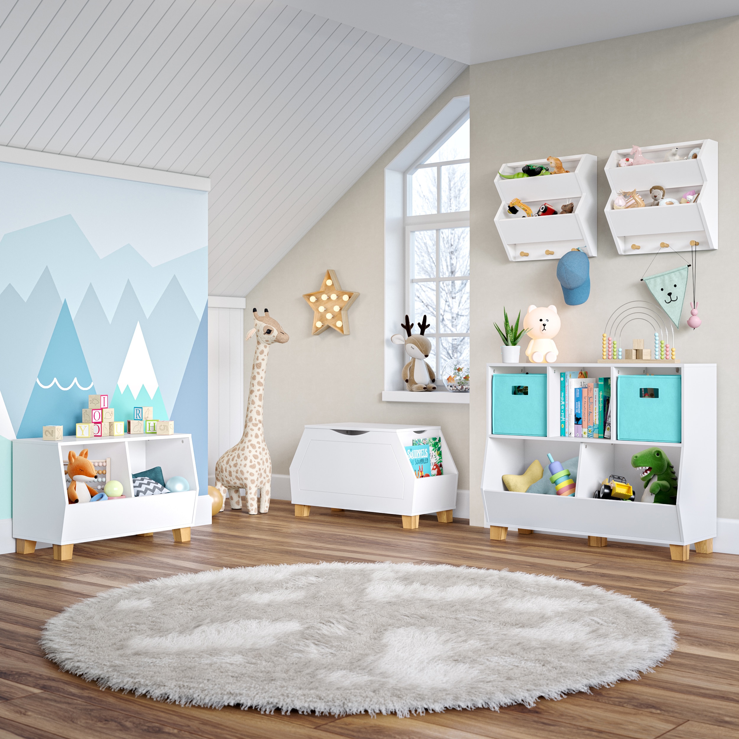 35" White Kids Toy Organizer with Cubbies and Compartments