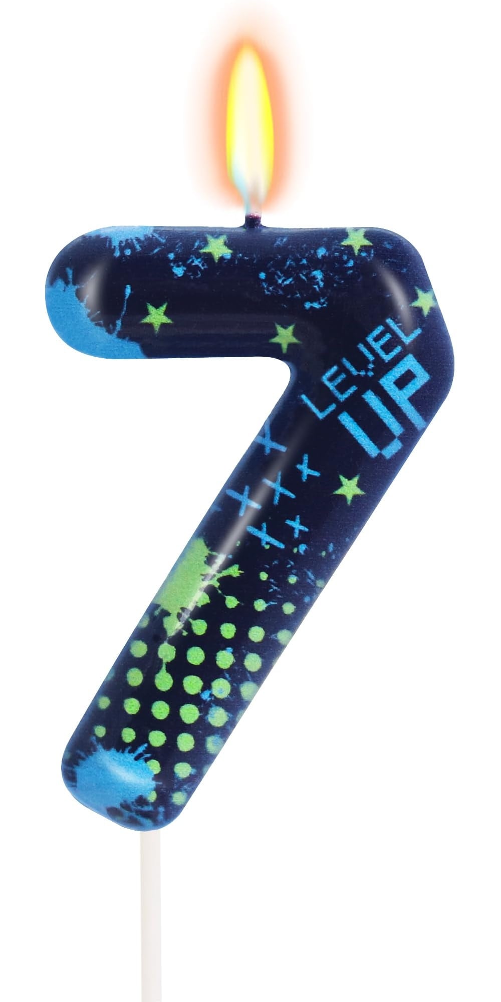 Phewnyzo  Number 7 Birthday Candle Video Game Theme for Boys Level Up Cake Topper Handmade Natural Wax Party Supplies 1 Piece