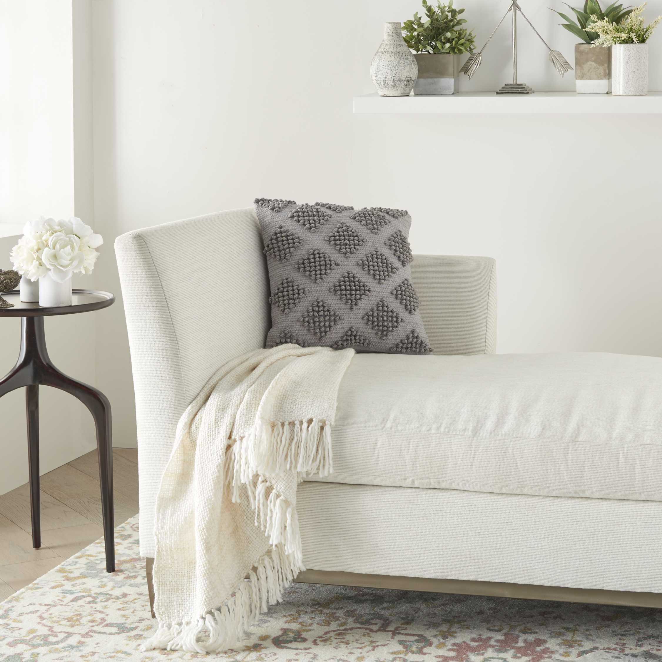 18" Light Gray Cotton Woven Diamond Square Throw Pillow