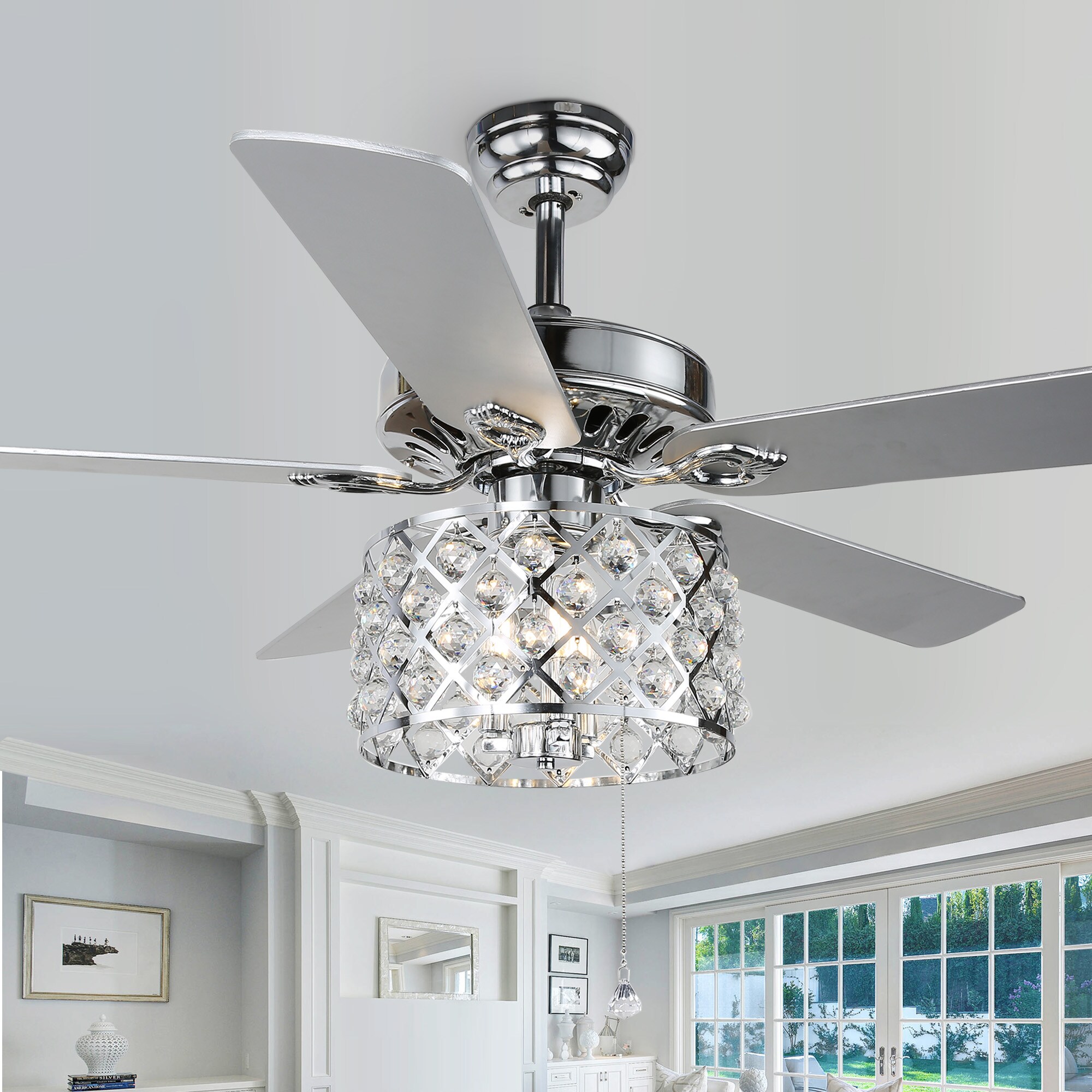 Bella Depot BD2031-C 52-in Color-Changing Chrome with Silver Blades Chandelier Ceiling Fan With Light - Remote Included ( 5 -Blade )