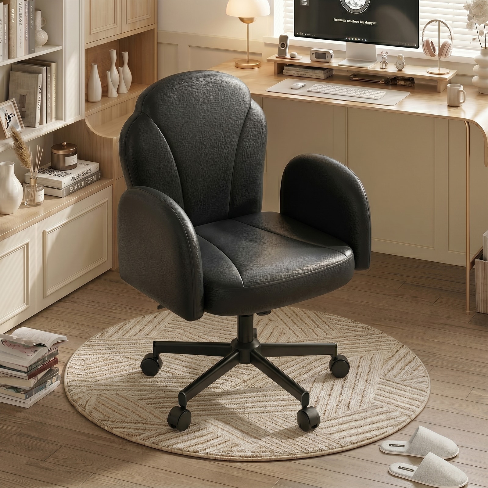 Bestier - 37.01-in W Black Ergonomic Office Chair with Folding Armrest and Reclining Backrest
