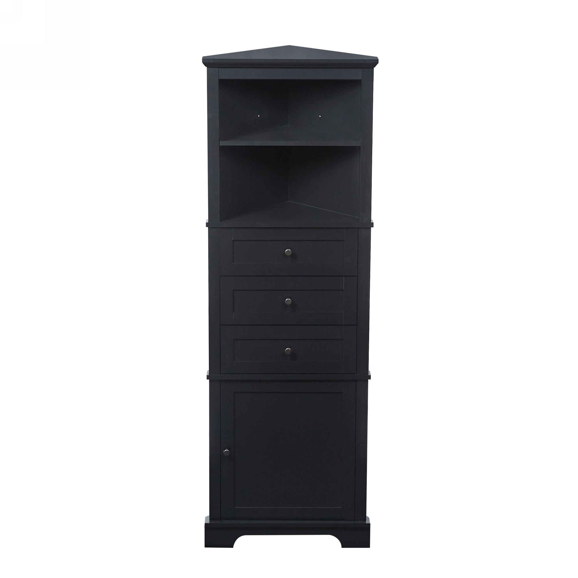 Rbied WJ-LSR-31 Black Triangle Tall Linen Cabinet with 3 Drawers and Adjustable Shelves MDF