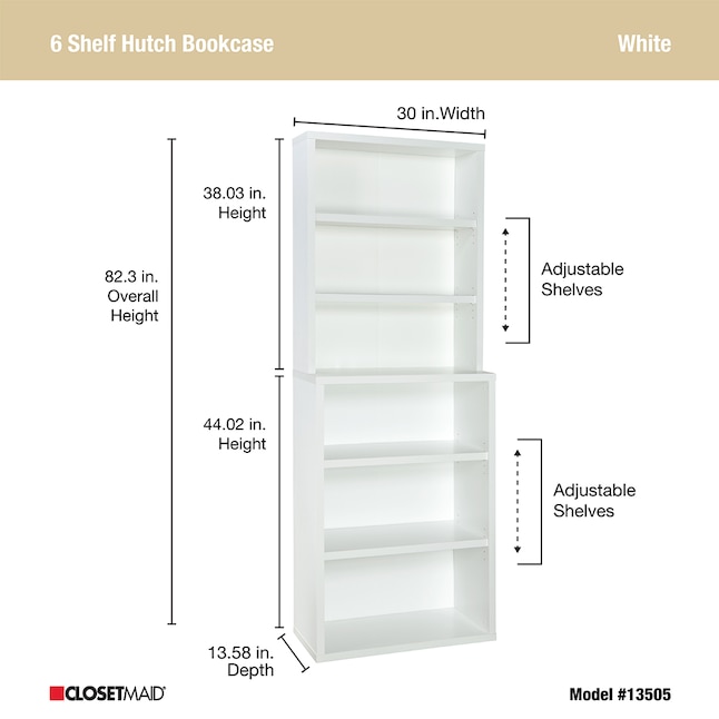 Closetmaid White 6 Shelf Bookcase 30, Bookcase Shelf Sizes