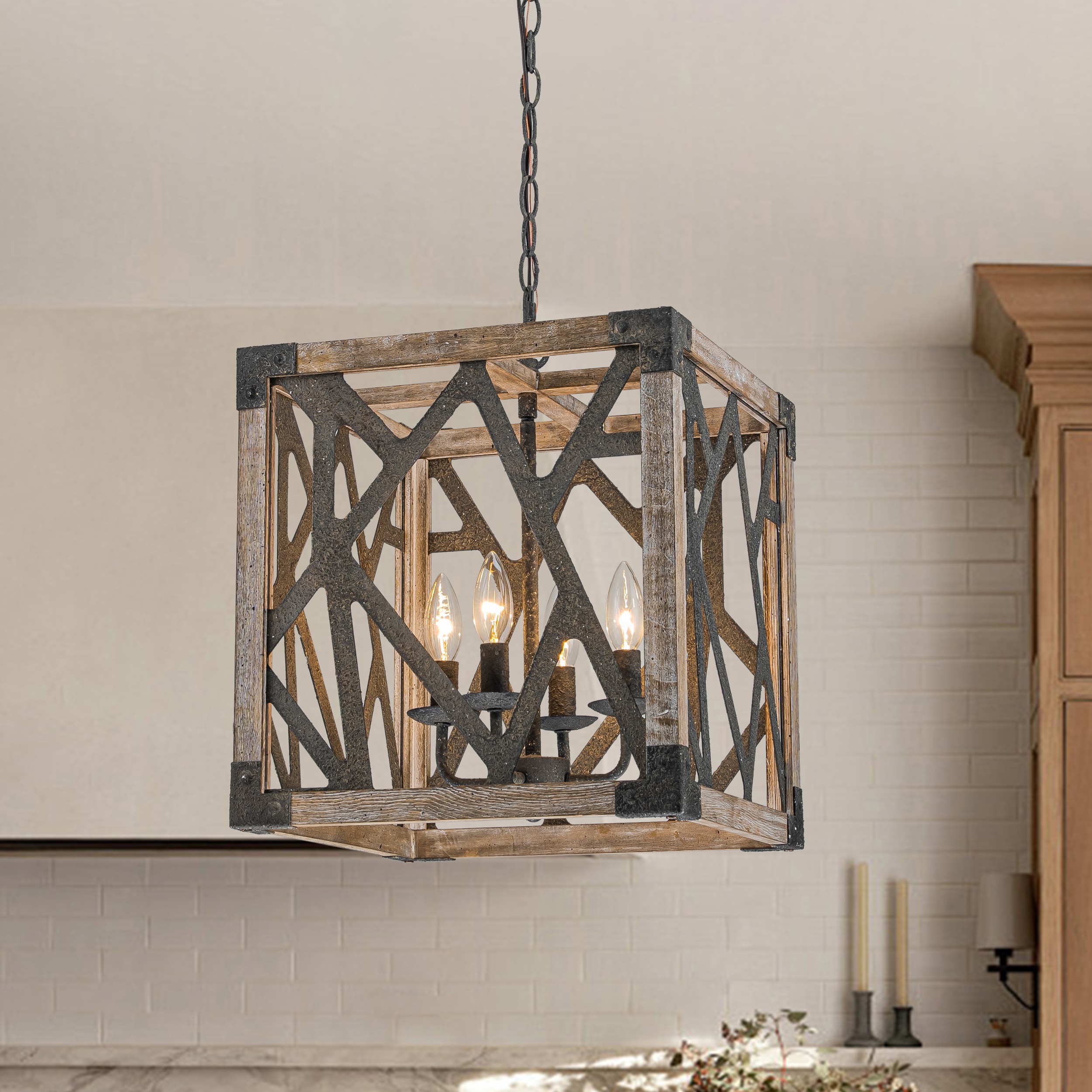 HUOKU PD1068501 Vivacity 4 -Light Distressed Black Craftsman For Use in Bedrooms, Dining Rooms, Foyers, Kitchens, Living Rooms Chandelier
