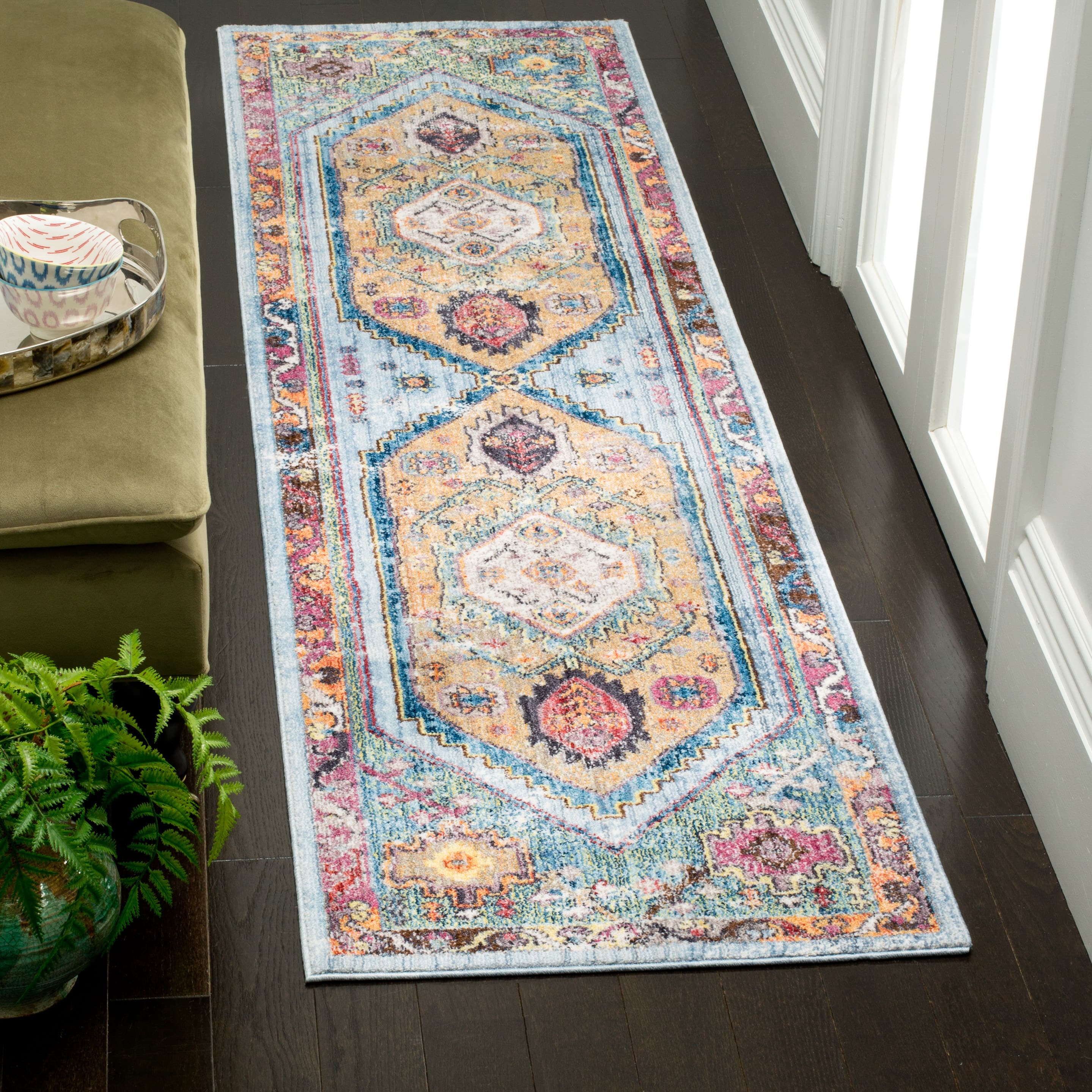Bristol Blue and Camel Boho Chic Runner Rug