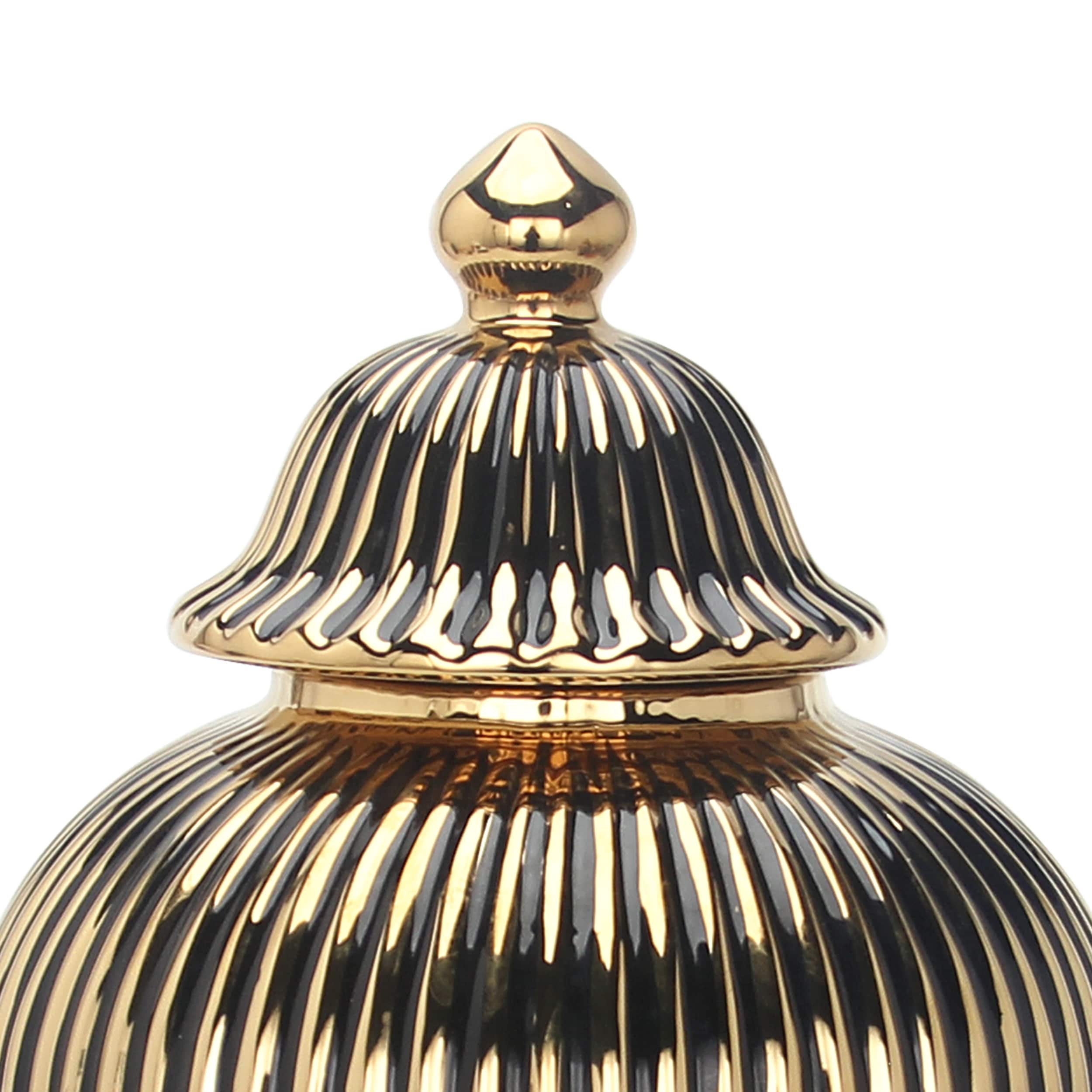 Regal Black and Gold Ceramic 16.5" Ginger Jar with Removable Lid