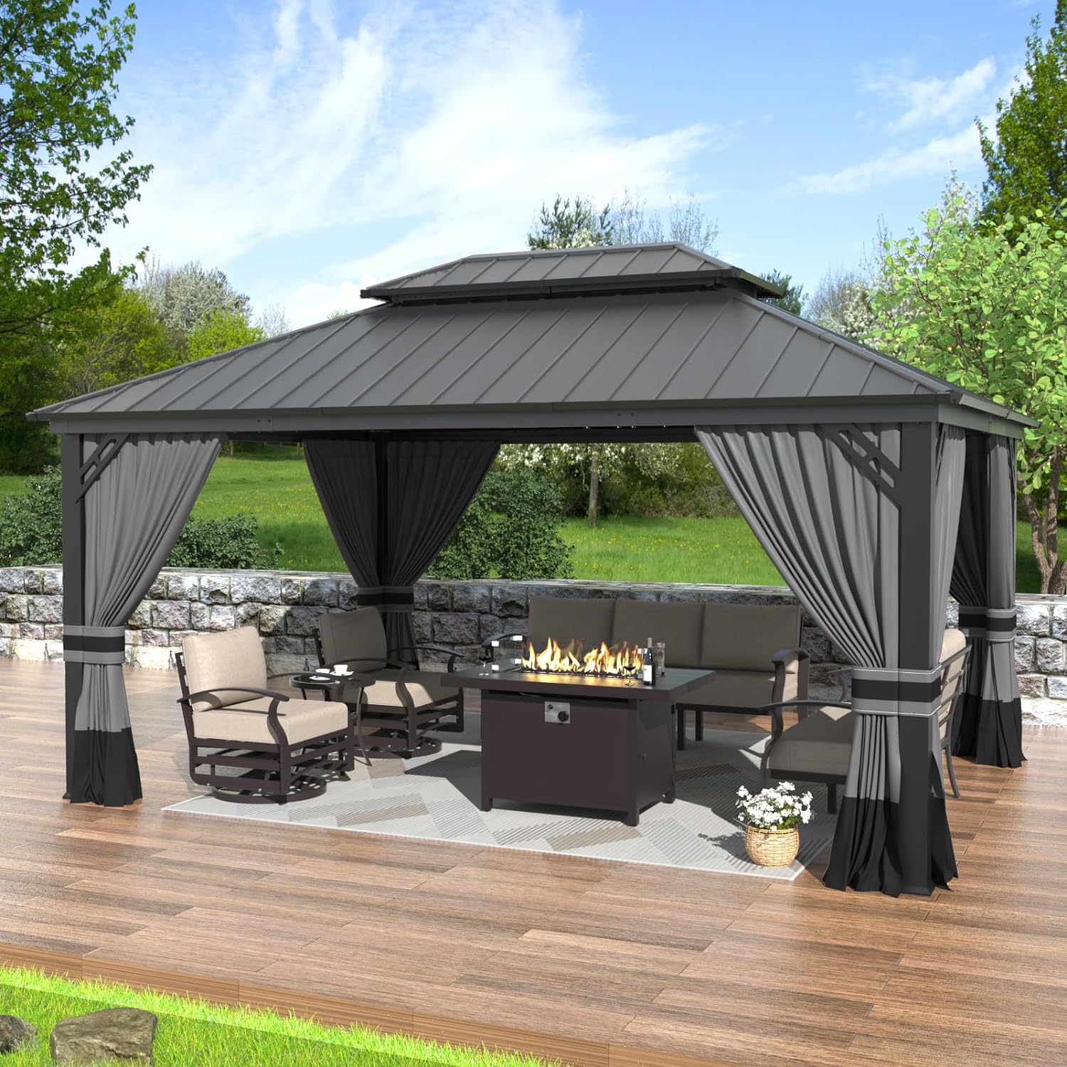 ALAULM LS-1216GAZBEO-GREY Wood-Resin-Gazebos - View #2