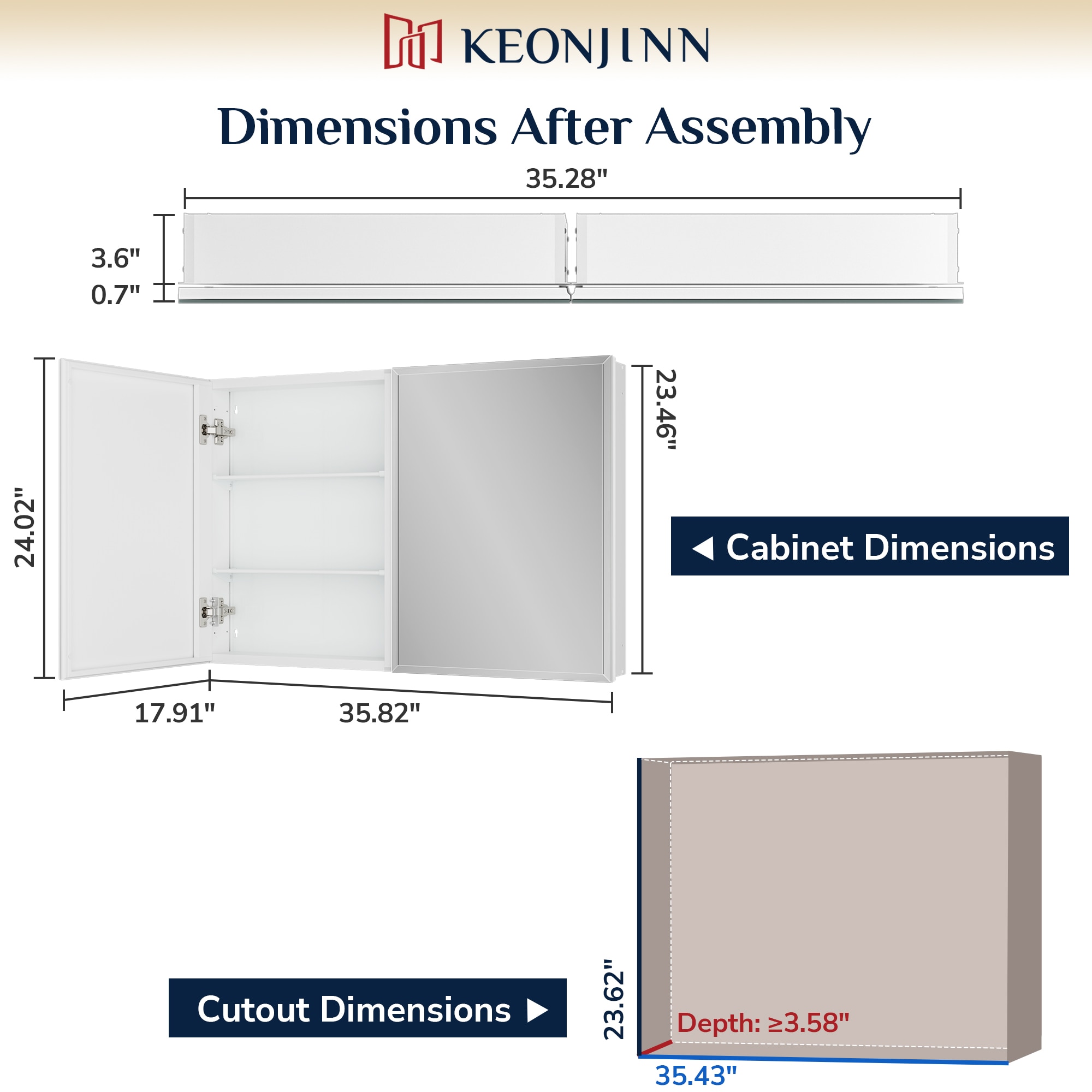 Keonjinn LW-JG-FJXP-9161-WH Bathroom-Medicine-Cabinets - View #4