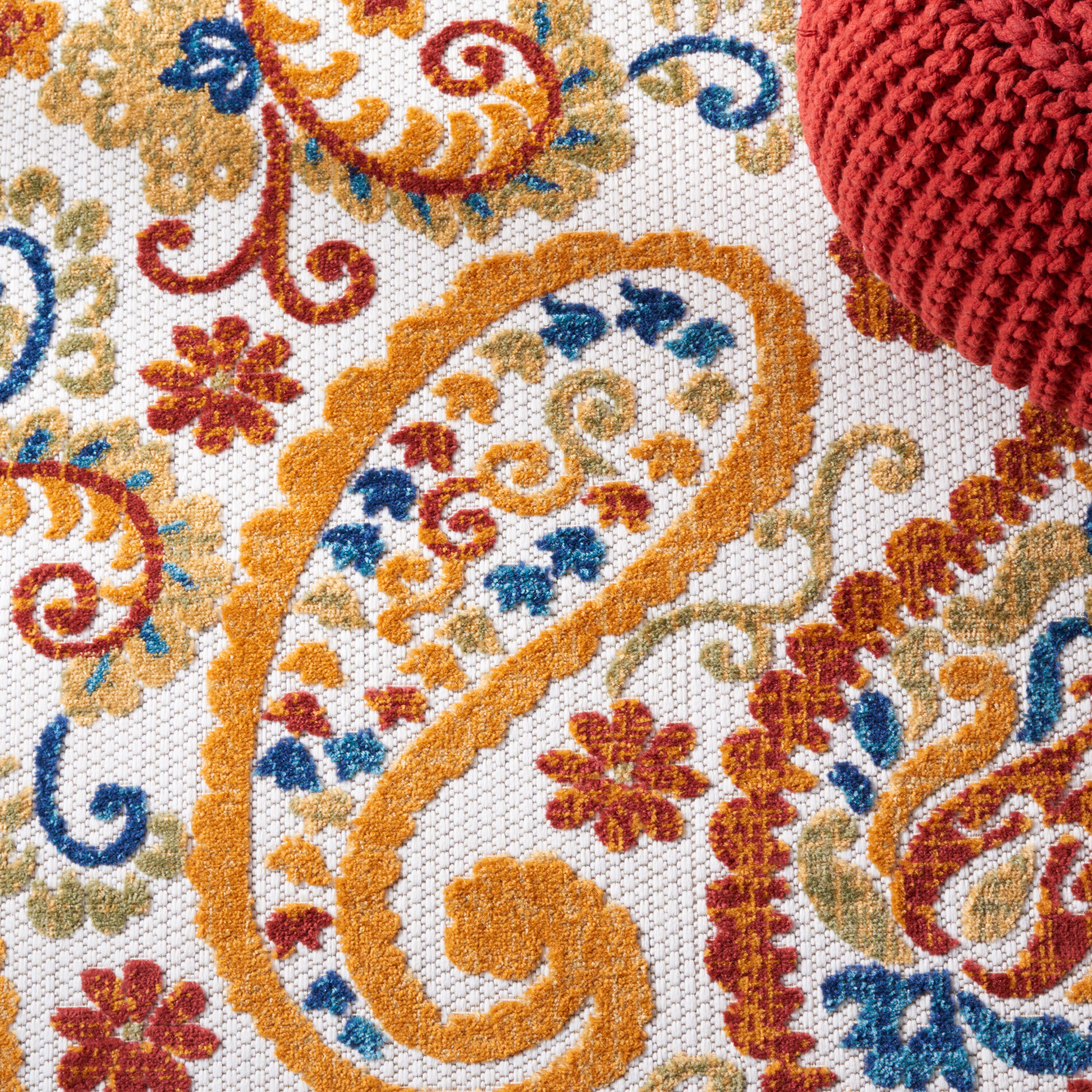 Cabana Cream and Navy Floral Square Area Rug