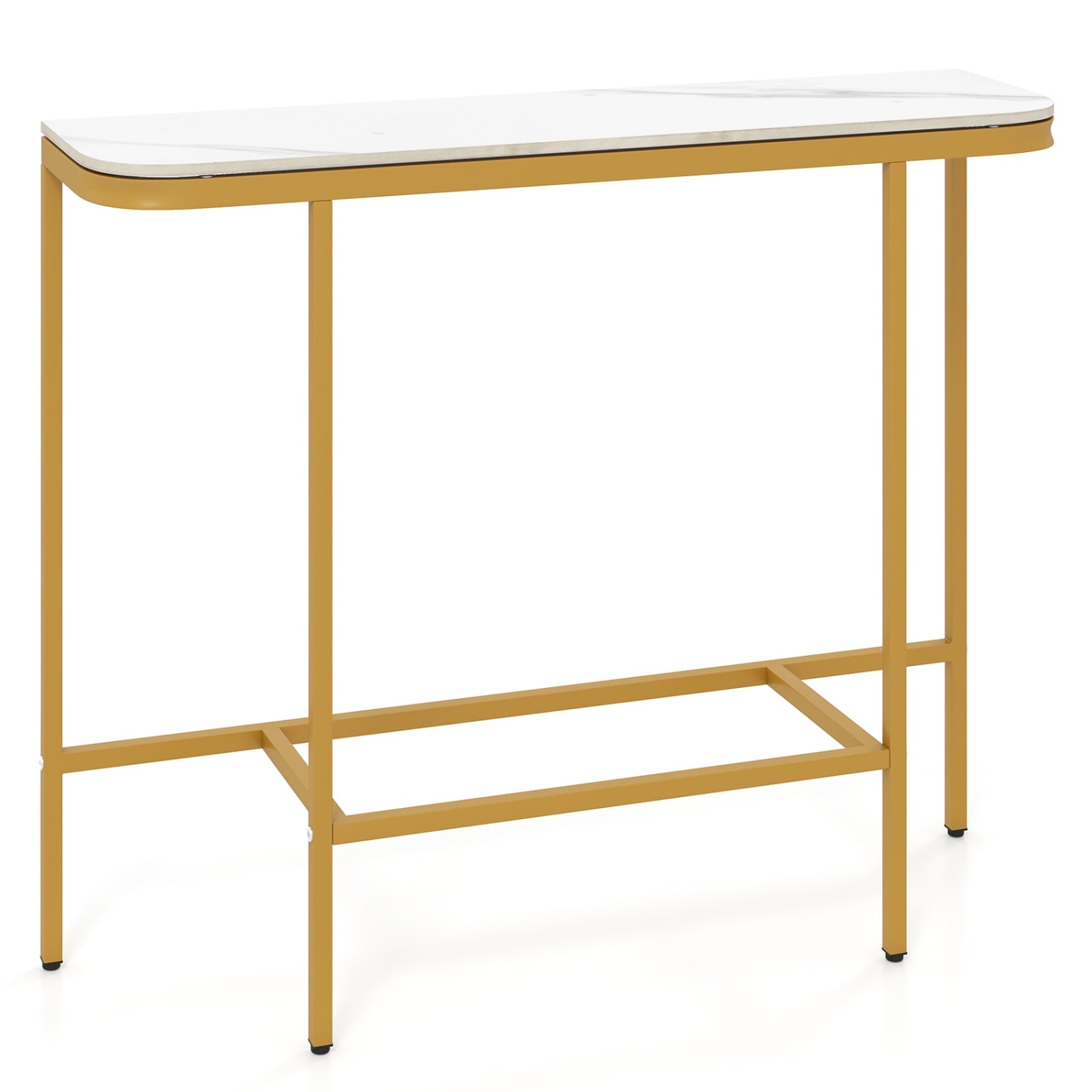 SUGIFT 44 in Console Table Entryway Table with Faux Marble Tabletop Heavy-Duty Metal Frame and Adjustable Foot Pads - White