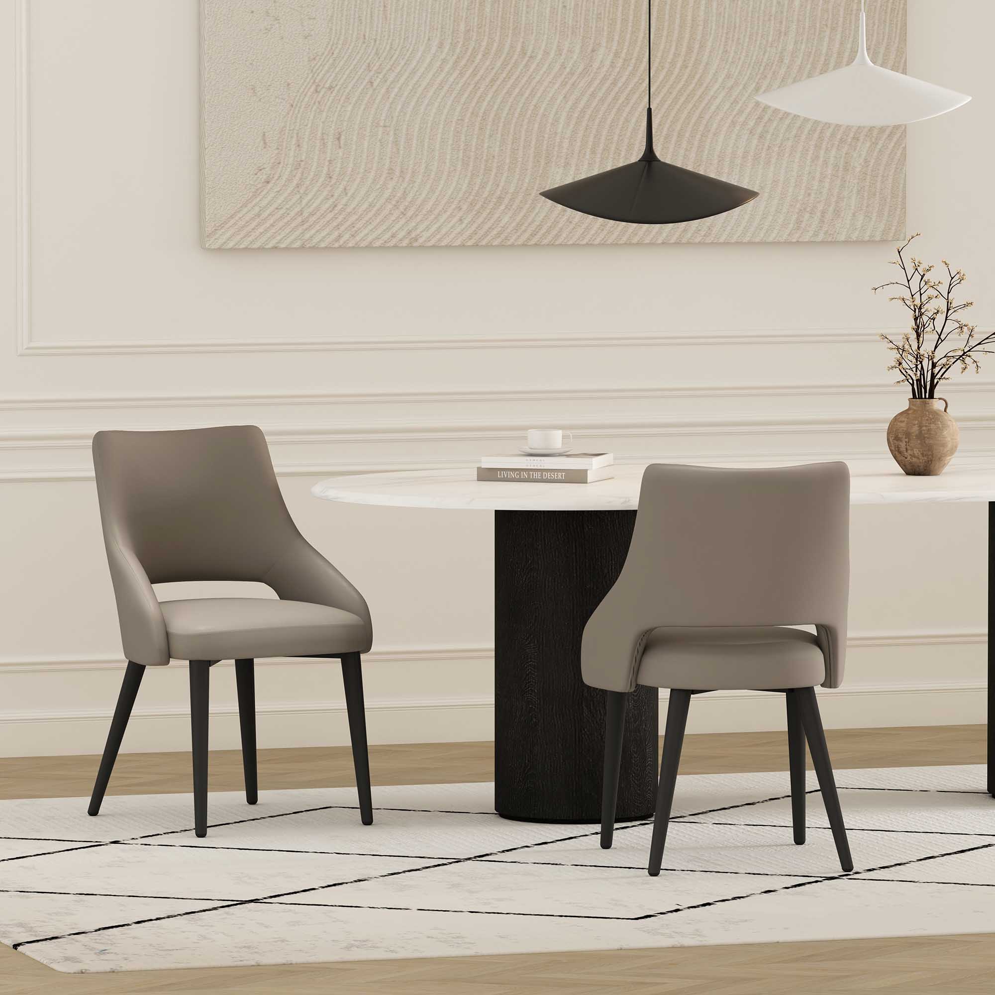 Manhattan Comfort 2-DC104-TP Tremont Modern Leatherette Dining Chair with Metal Legs in Taupe - Set of 2
