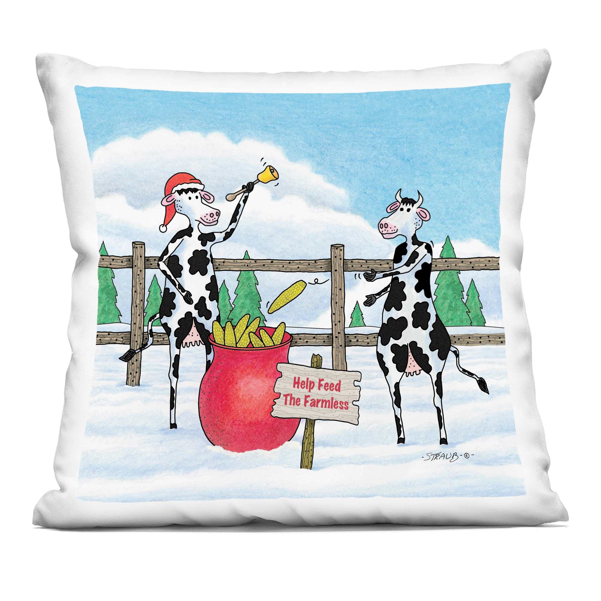 Stupell Industries PLP-029-SQW-18X18 Feed The Farmless Funny Cows Decorative Printed Pillow Design by Roger Straub