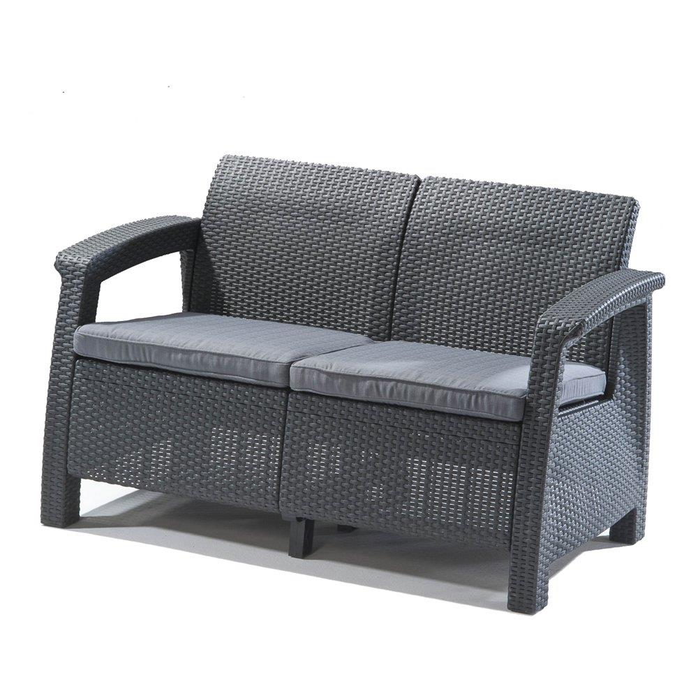 Details about   Keter Loveseat Corfu All-Weather Resin Patio Grey Cushion Charcoal 