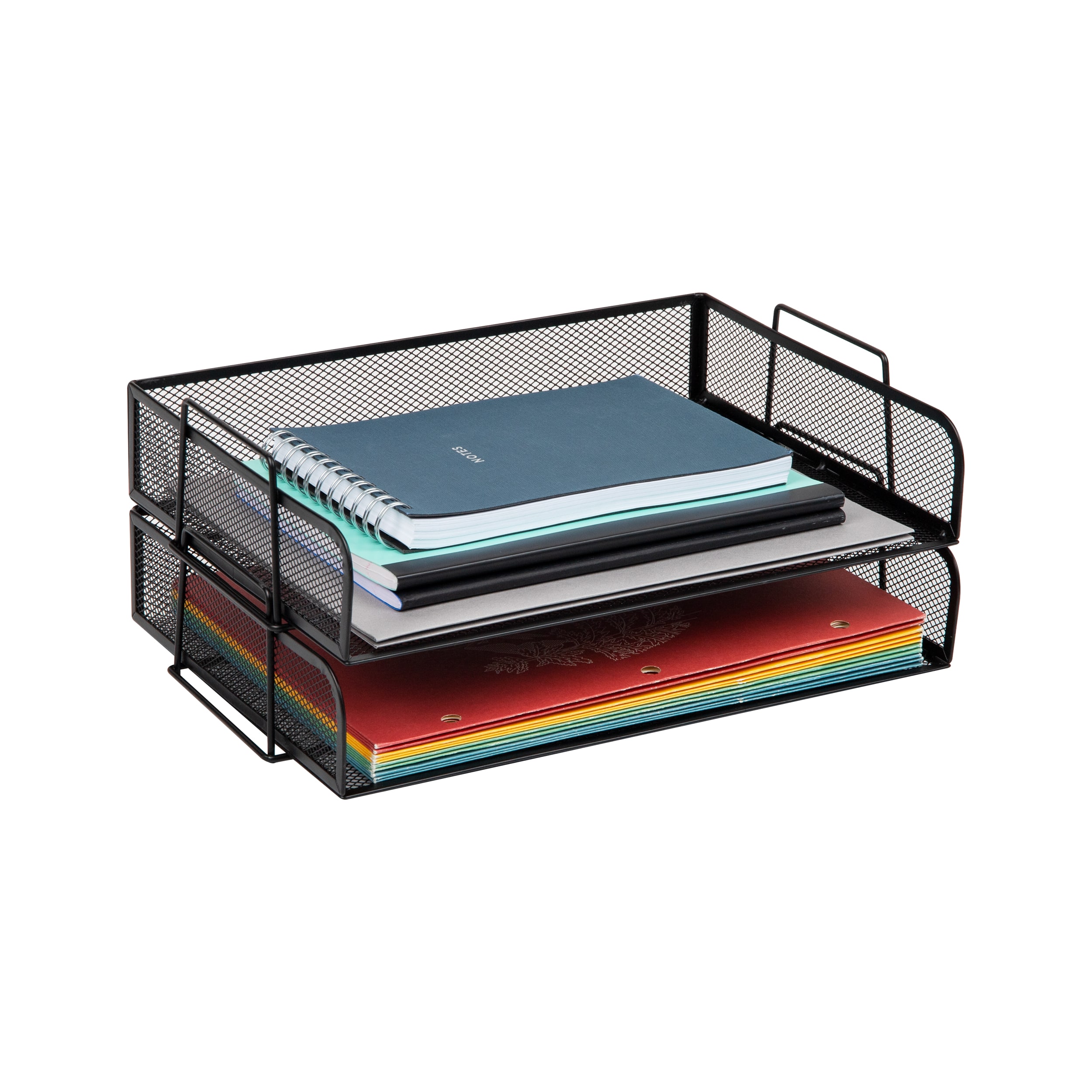 Mind Reader DSTACK2-BLK 2-Pack 2-Compartment Black Metal Letter Tray