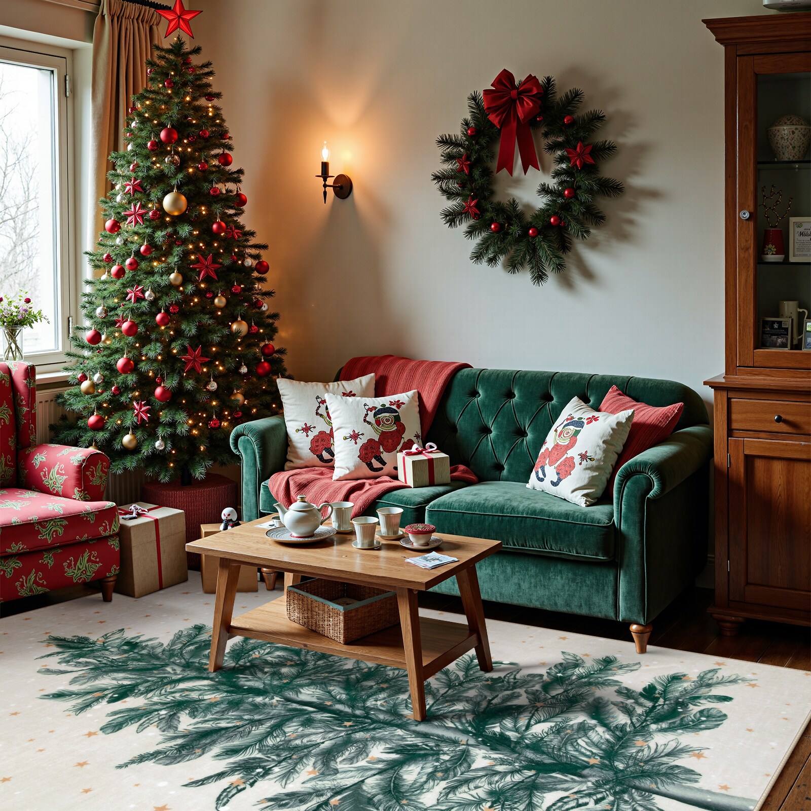 Lahome AR-DYR-409-K7 4 x 6 (ft)Khaki Christmas Forest Deer Moroccan Full Coverage Pearl Velvet Rectangular Indoor Area Rug