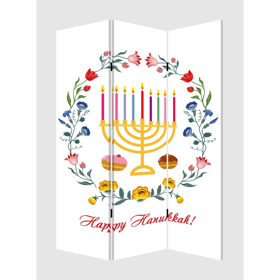 HomeRoots 4000415087 Celebratory Hanukkah Three Panel Room Divider Screen