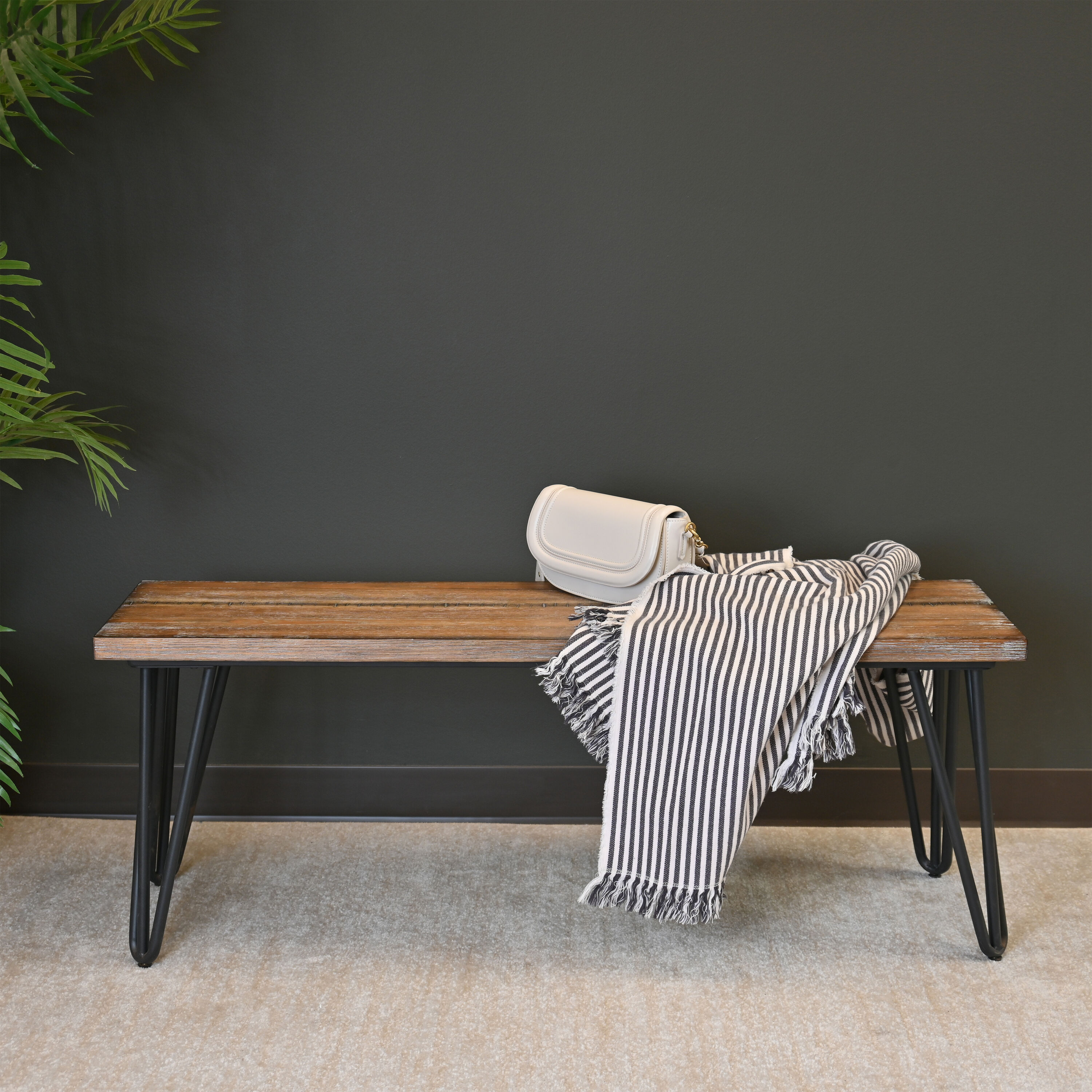 Lycvki 1657 Casual Brown Accent Bench 48-Inches x 13.5-Inches x 18-Inches